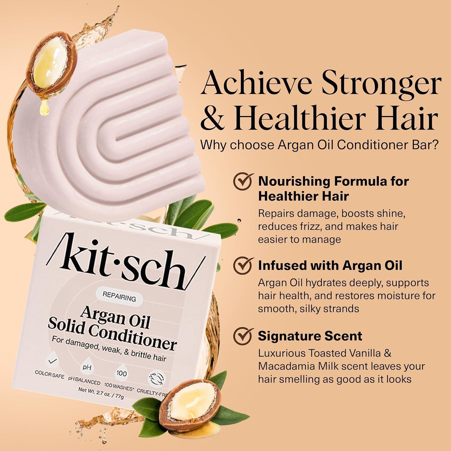 imageKitsch Argan Oil Conditioner Bar Repairing Hair Conditioner for Damaged Hair AntiFrizz Strengthening Moisturizing Hair Care Paraben Silicone ampamp SulfateFree Made in USA 27 oz