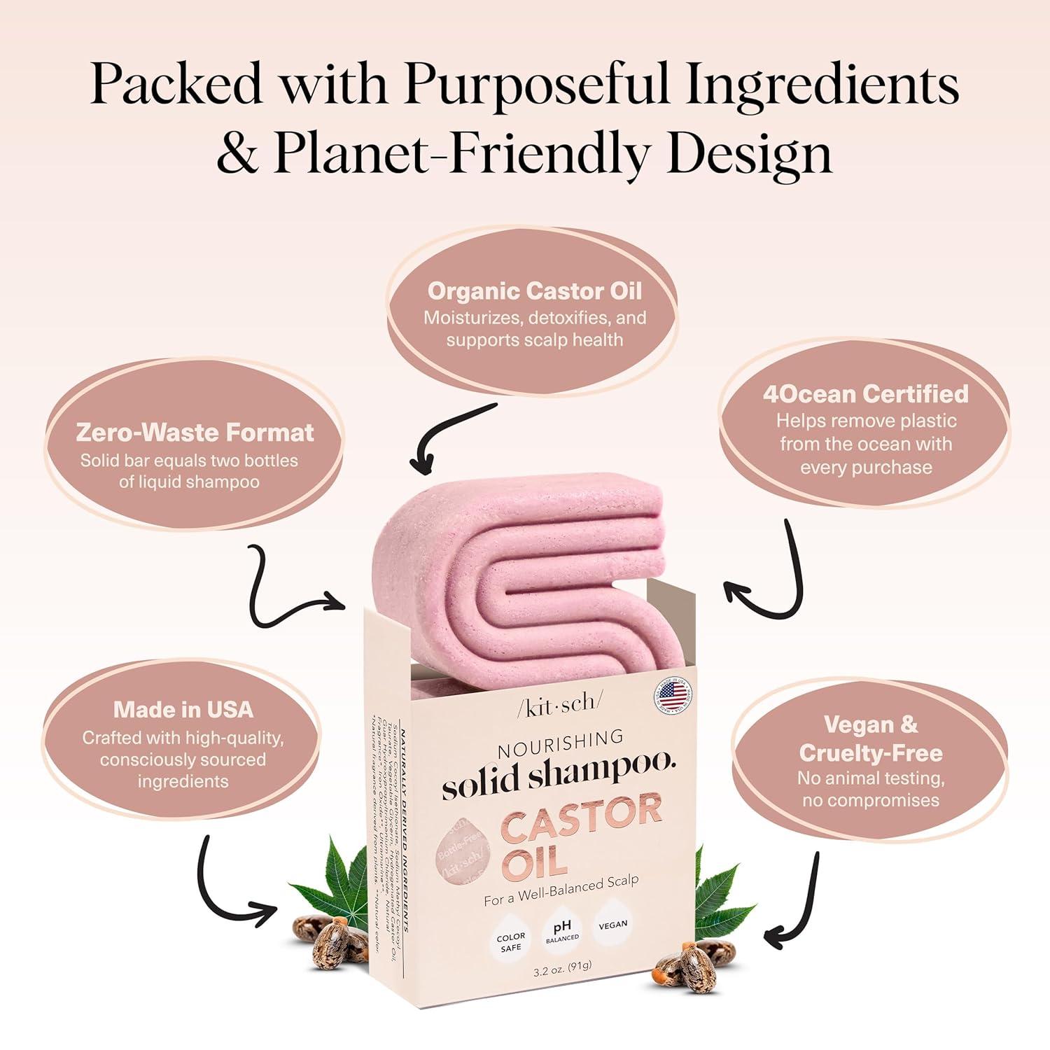 imageKitsch Castor Oil Shampoo Bar Soap Hydrating ampamp Moisturizing Hair Care Organic Castor Oil Solid Shampoo for Hair Growth ampamp Scalp Nourishment Silicone ampamp ParabenFree Vegan Made in USA 32ozCastor Oil Nourishing Shampoo Bar NEW