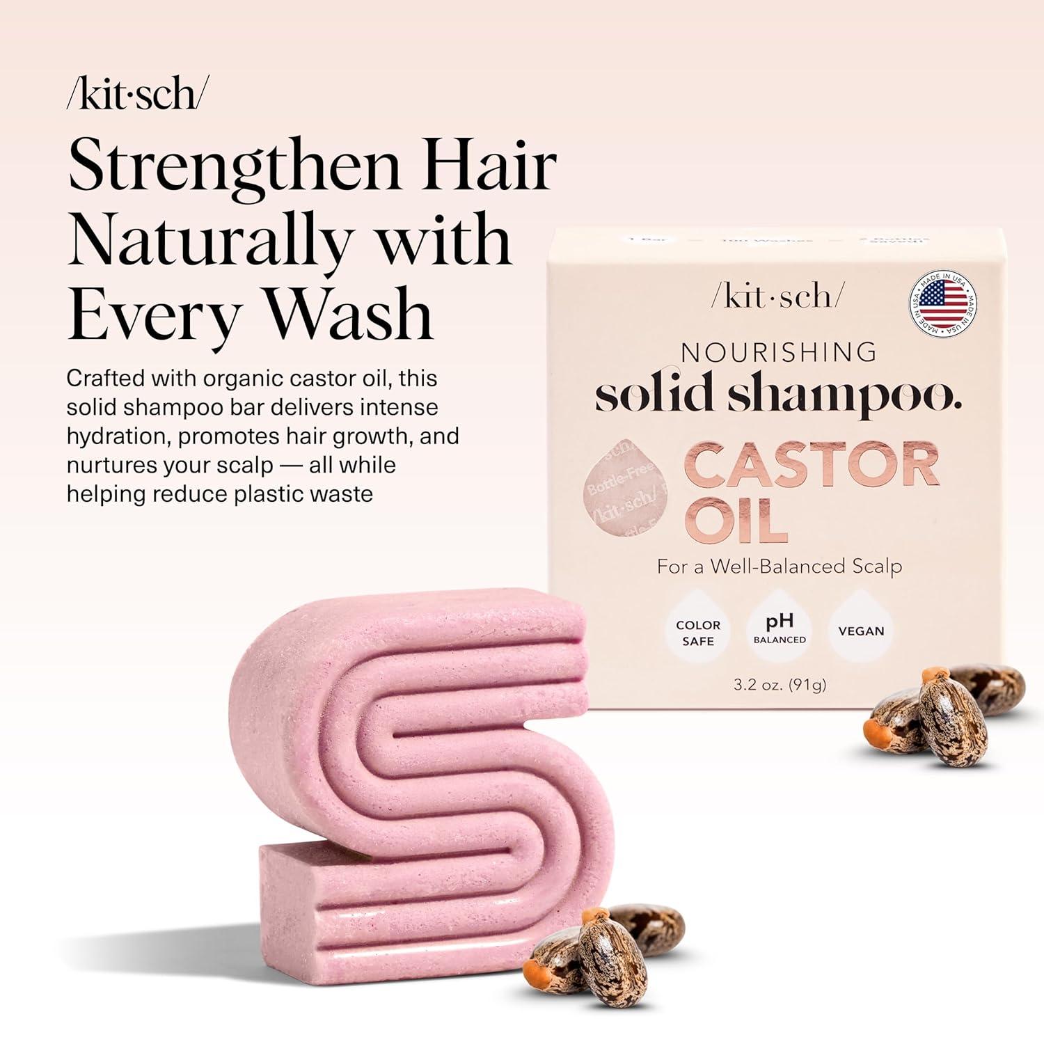 imageKitsch Castor Oil Shampoo Bar Soap Hydrating ampamp Moisturizing Hair Care Organic Castor Oil Solid Shampoo for Hair Growth ampamp Scalp Nourishment Silicone ampamp ParabenFree Vegan Made in USA 32ozCastor Oil Nourishing Shampoo Bar NEW