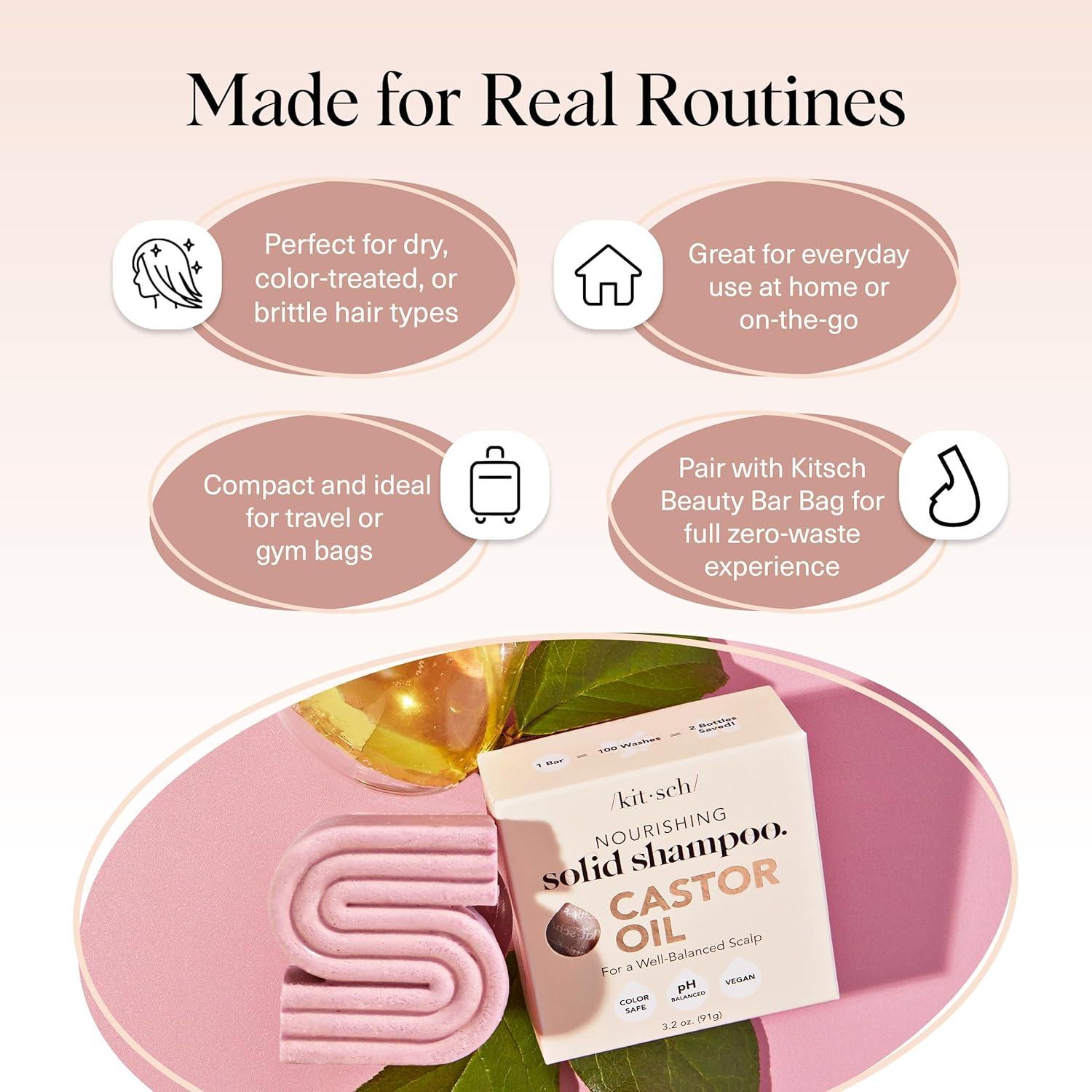 imageKitsch Castor Oil Shampoo Bar Soap Hydrating ampamp Moisturizing Hair Care Organic Castor Oil Solid Shampoo for Hair Growth ampamp Scalp Nourishment Silicone ampamp ParabenFree Vegan Made in USA 32ozCastor Oil Nourishing Shampoo Bar NEW