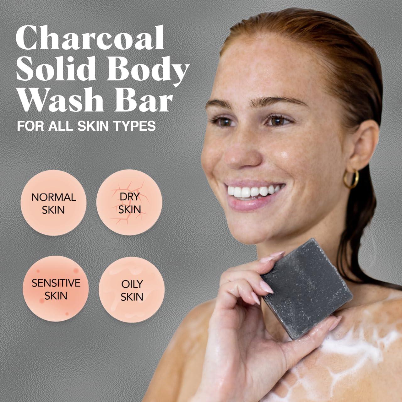 imageKitsch Charcoal Soap Body Wash Bar Detoxifying Bar Soap with Activated Charcoal Gently Removes Excess Oil ampamp Impurities Clears Pores Firms ampamp Moisturizes Skin Made in USA 4 oz