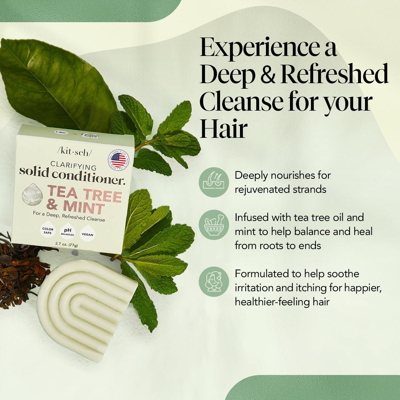 imageKitsch Clarifying Tea Tree ampamp Mint Conditioner Bar Hair Conditioner for Scalp ampamp Oil Control Vegan Conditioner for Women and Men ColorSafe Sustainable Hair Care Made in USA 27 oz