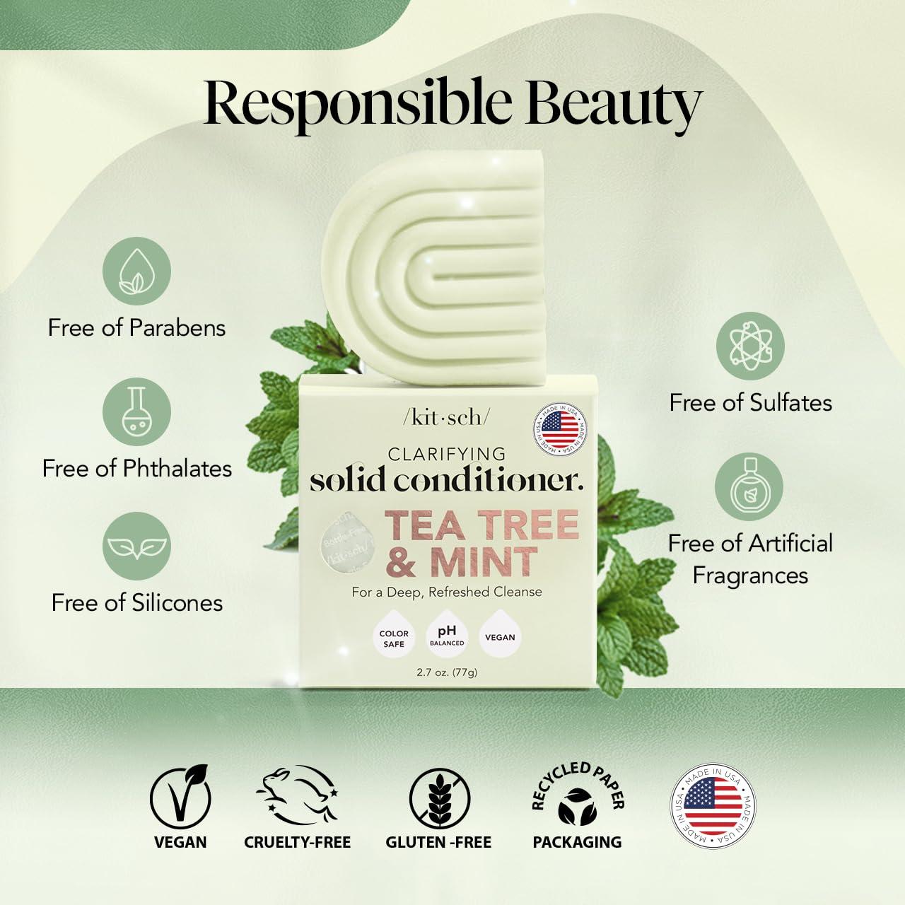 imageKitsch Clarifying Tea Tree ampamp Mint Conditioner Bar Hair Conditioner for Scalp ampamp Oil Control Vegan Conditioner for Women and Men ColorSafe Sustainable Hair Care Made in USA 27 oz