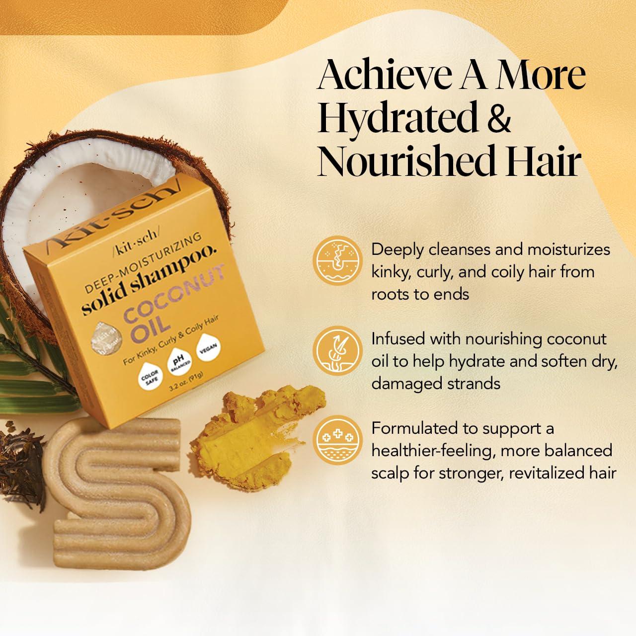 imageKitsch Coconut Oil Shampoo Bar Hydrate ampamp Soften Dry Damaged Hair Deep Moisturizing Curly Hair Shampoo Safe Shampoo for Color Treated Hair Silicone Paraben ampamp Sulfate Free 32 oz