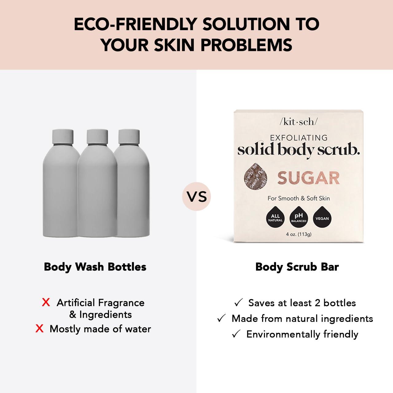 imageKitsch Exfoliating Sugar Scrub for Body All Natural Body Scrub Bar Soap for Smooth Hydrated ampamp Glowing Skin Vegan Soap Bar Exfoliator for Men and Women Made in the USA 4 oz