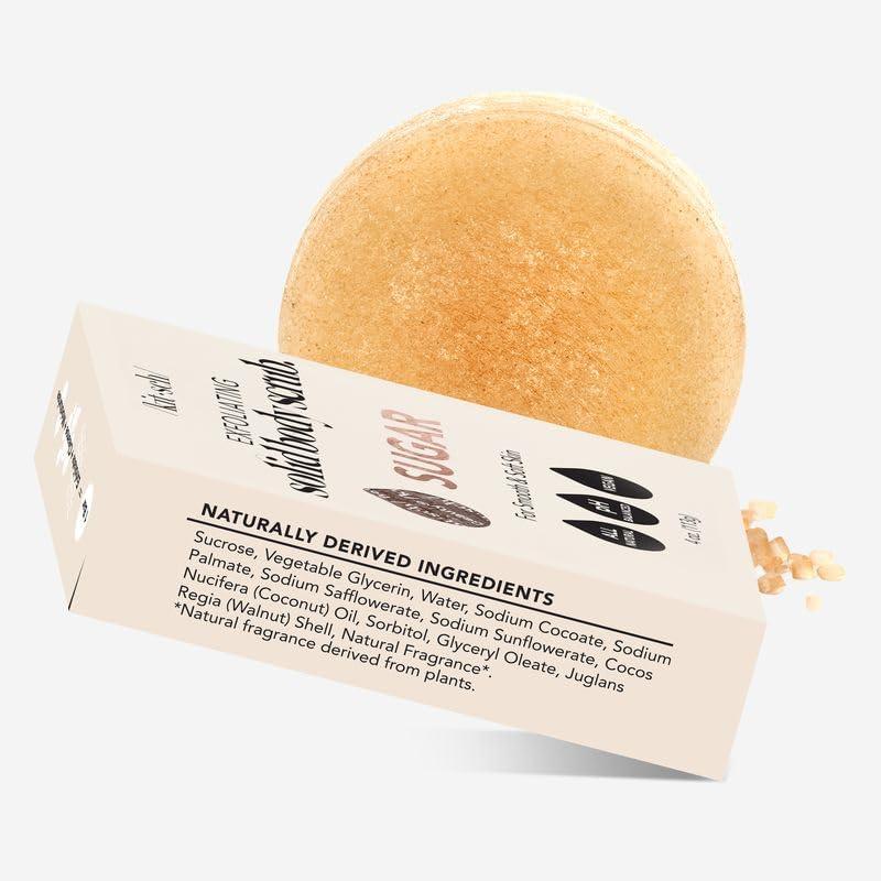 imageKitsch Exfoliating Sugar Scrub for Body All Natural Body Scrub Bar Soap for Smooth Hydrated ampamp Glowing Skin Vegan Soap Bar Exfoliator for Men and Women Made in the USA 4 oz