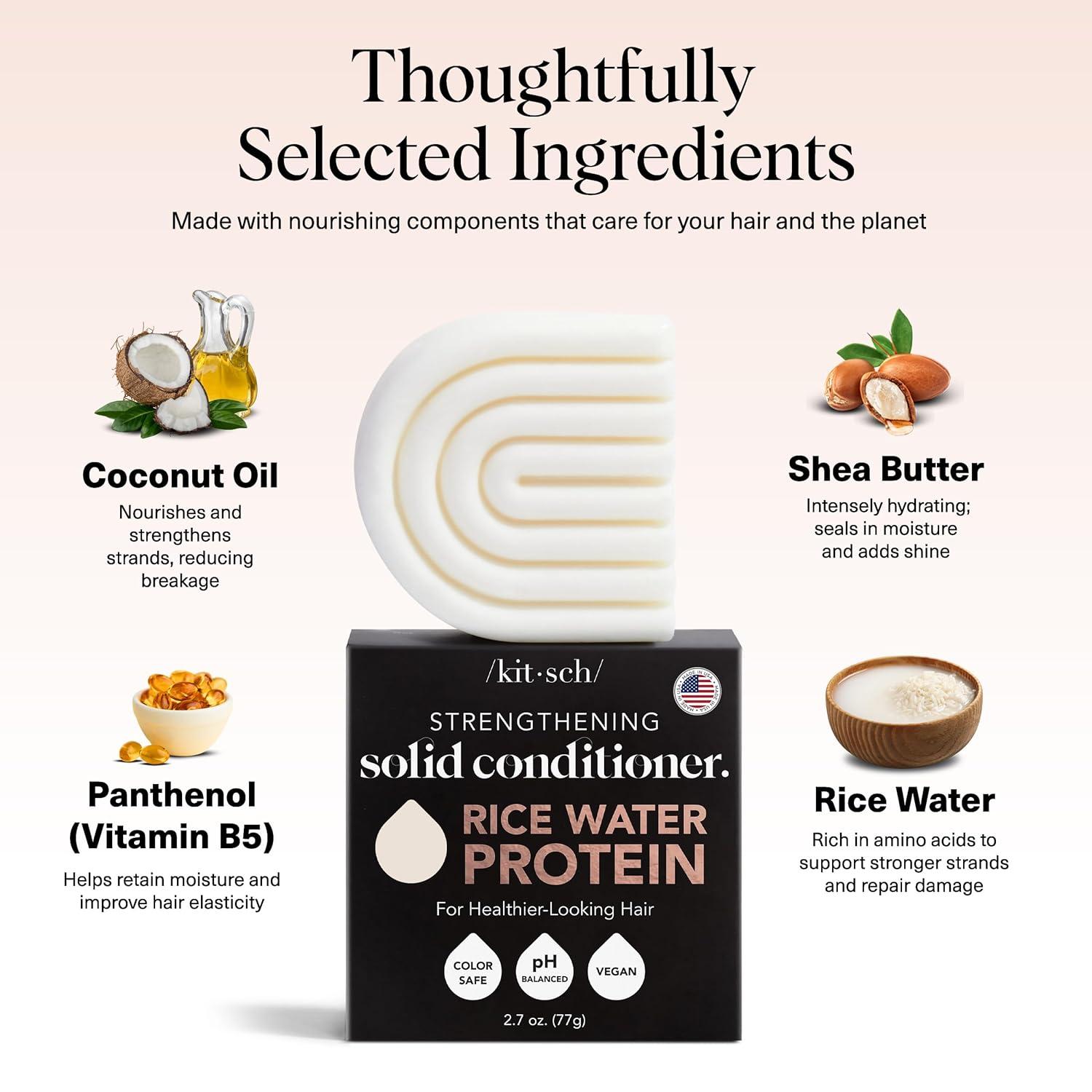 imageKitsch Rice Water Conditioner Bar for Hair Growth Rice Protein Hair Conditioner Bar to Repair Damage Prevent Split Ends ampamp Boosts Shine Paraben Silicone ampamp SulfateFree Hair Care 27 oz27 Ounce Pack of 1