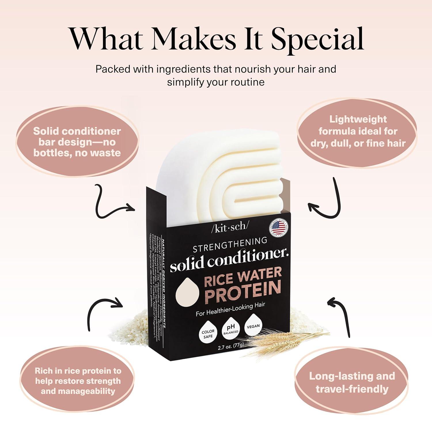 imageKitsch Rice Water Conditioner Bar for Hair Growth Rice Protein Hair Conditioner Bar to Repair Damage Prevent Split Ends ampamp Boosts Shine Paraben Silicone ampamp SulfateFree Hair Care 27 oz27 Ounce Pack of 1