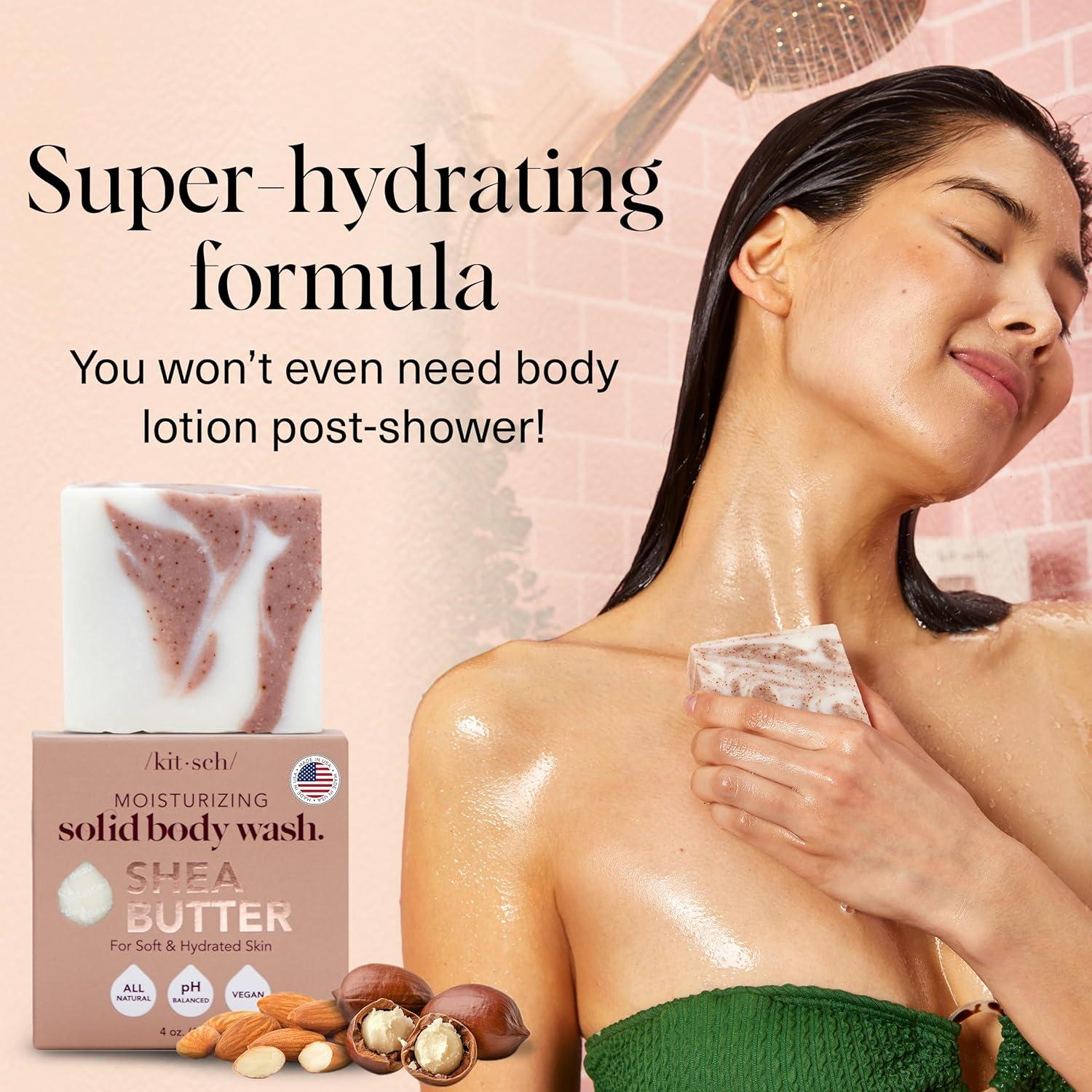 imageKitsch Shea Butter Exfoliating Body Wash Bar Moisturizing Bar Soap ampamp Gentle Soap Bar with PlantBased Exfoliants Hydrates Softens ampamp Soothes Skin Paraben Silicone ampamp SulfateFree 4 oz