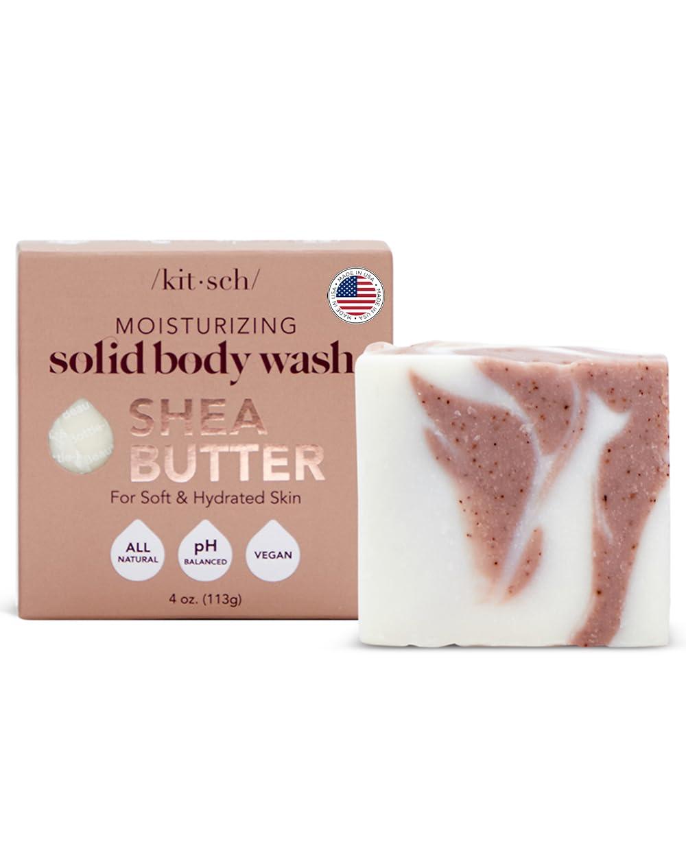imageKitsch Shea Butter Exfoliating Body Wash Bar Moisturizing Bar Soap ampamp Gentle Soap Bar with PlantBased Exfoliants Hydrates Softens ampamp Soothes Skin Paraben Silicone ampamp SulfateFree 4 oz