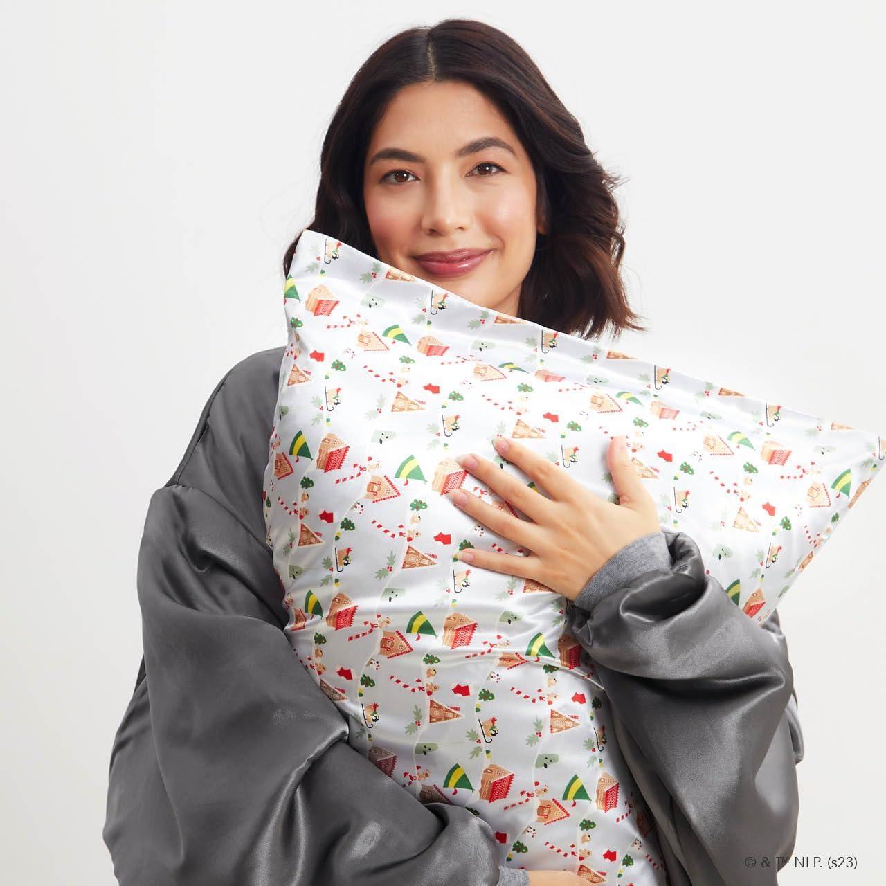 imageKitsch Wonder Woman Believe in Wonder Satin Pillowcase with Zipper Softer Than Silk Luxury Cooling Pillowcase for Hair ampamp Skin Wrinkle Prevention King Size 19X36Elf Periwinkle Christmas