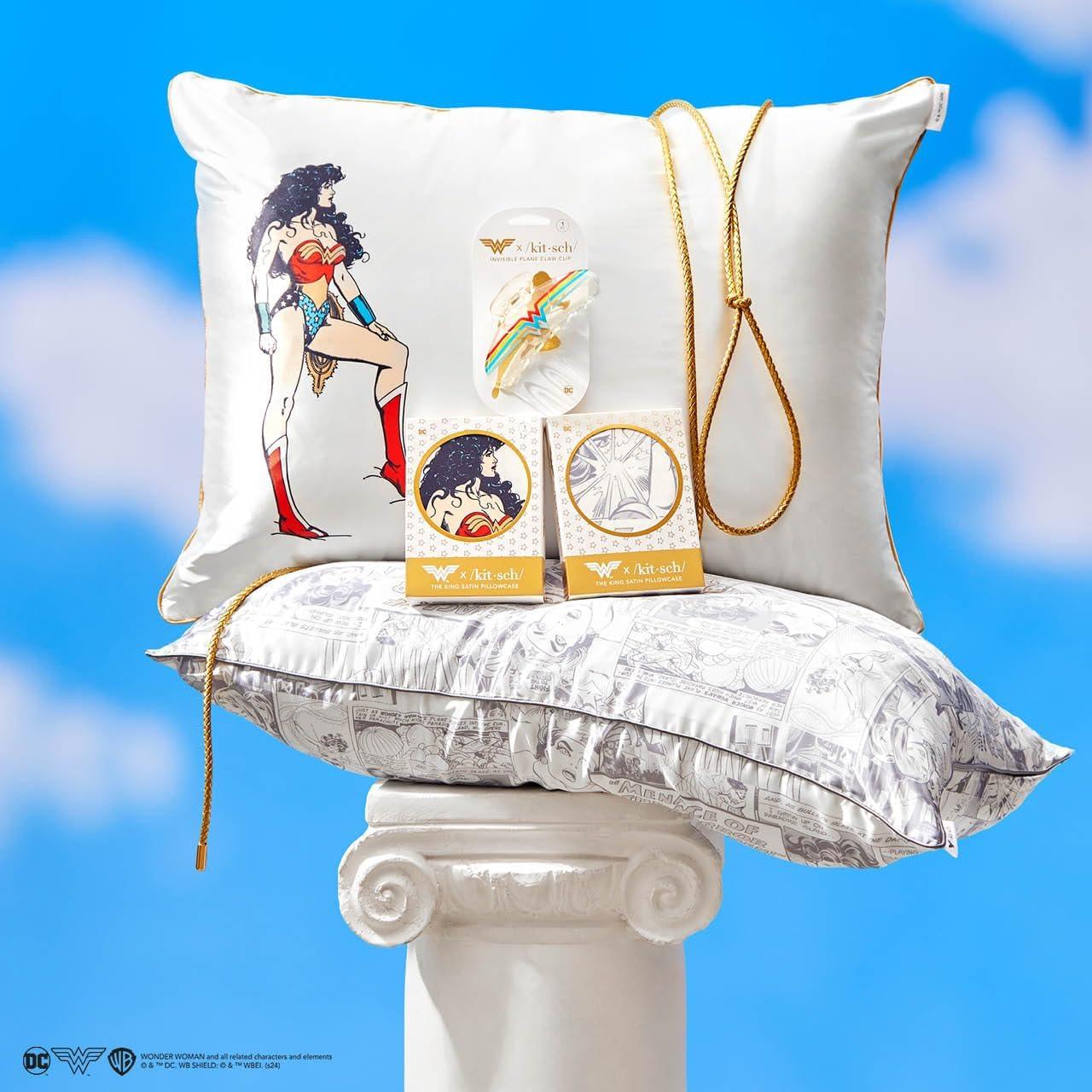 imageKitsch Wonder Woman Believe in Wonder Satin Pillowcase with Zipper Softer Than Silk Luxury Cooling Pillowcase for Hair ampamp Skin Wrinkle Prevention King Size 19X36Wonder Woman Comic