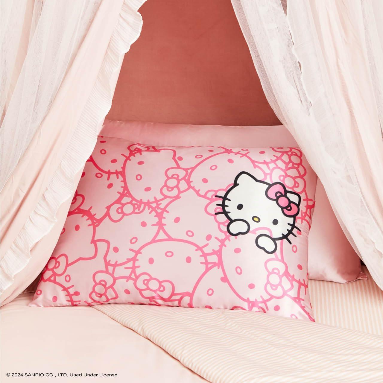 imageKitsch Wonder Woman Believe in Wonder Satin Pillowcase with Zipper Softer Than Silk Luxury Cooling Pillowcase for Hair ampamp Skin Wrinkle Prevention King Size 19X36Hello Kitty Pink Kitty Faces