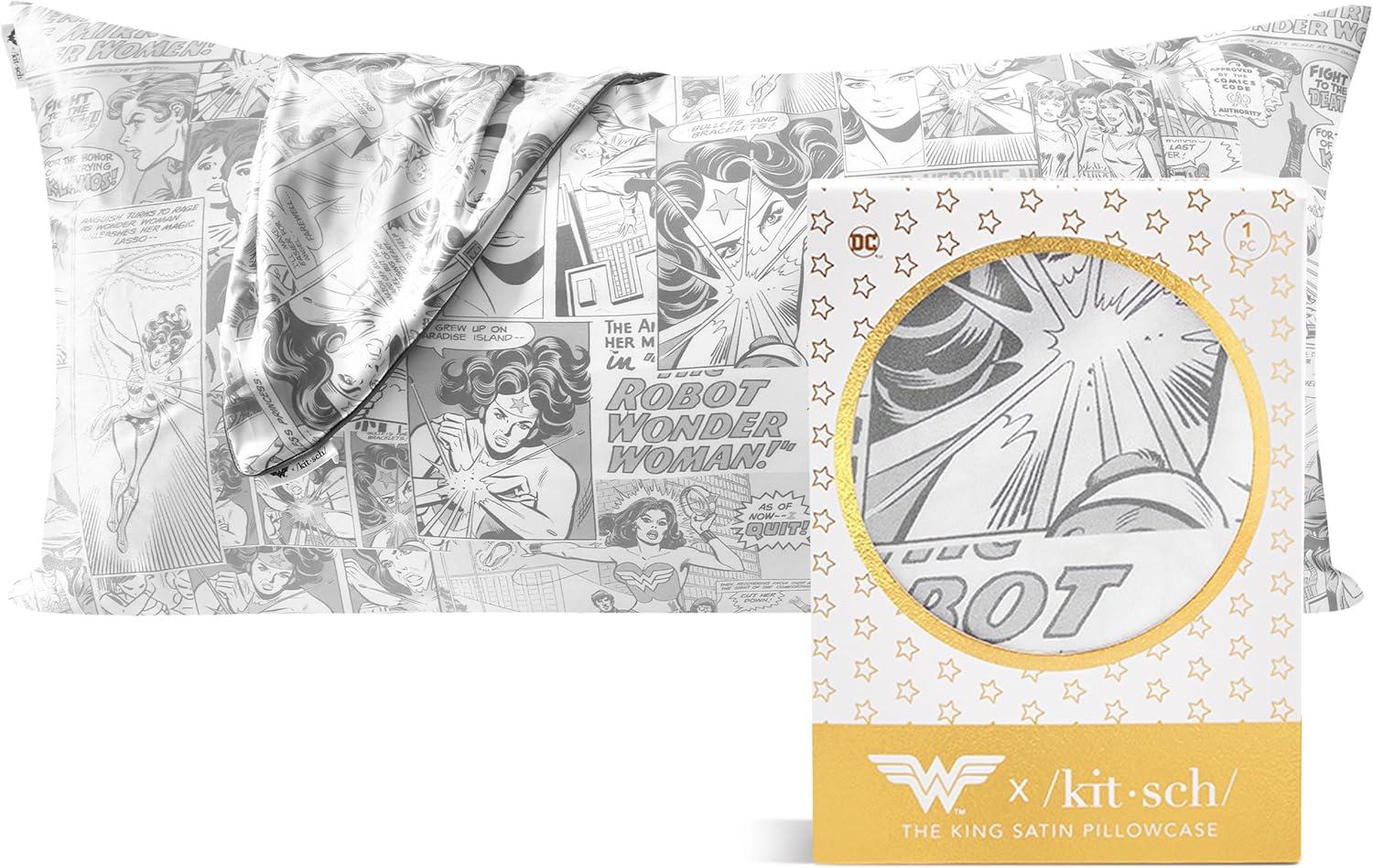 imageKitsch Wonder Woman Believe in Wonder Satin Pillowcase with Zipper Softer Than Silk Luxury Cooling Pillowcase for Hair ampamp Skin Wrinkle Prevention King Size 19X36Wonder Woman Comic