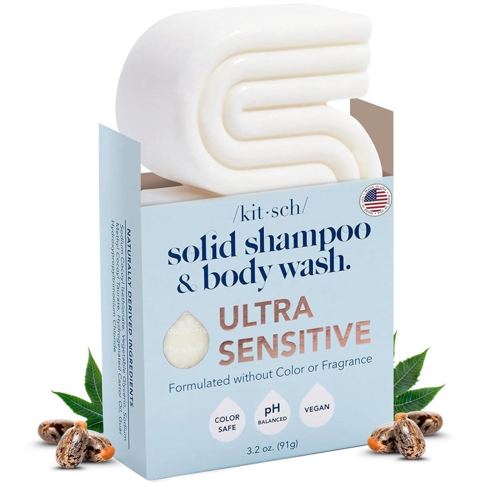 imageKitsch 2in1 Shampoo Bar and Body Wash Ultra Sensitive Vegan ampamp Natural 5Ingredient Formula Bar Soap for Hair ampamp Body ScentFree ParabenFree For Sensitive Scalp ampamp Skin 32 oz