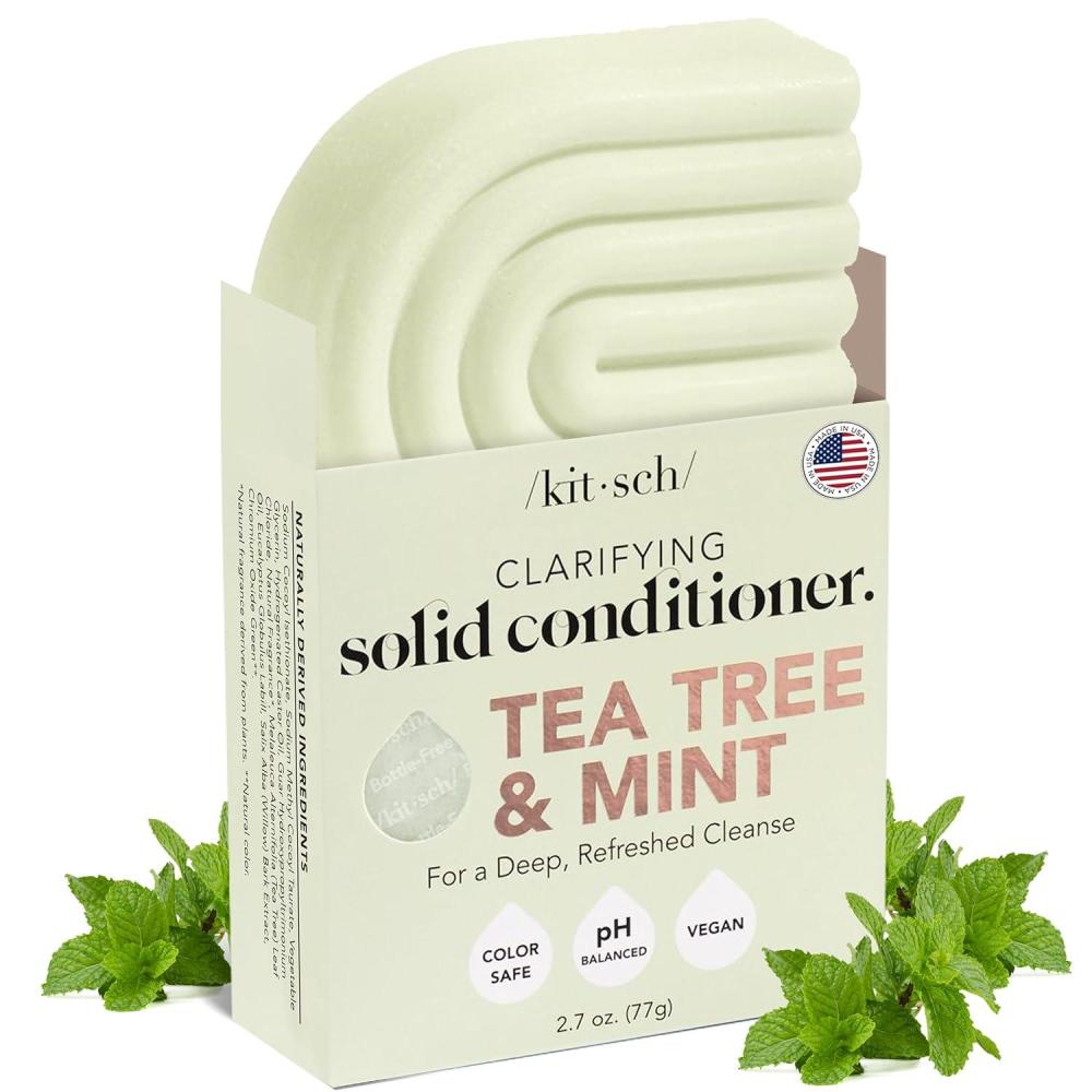 imageKitsch Clarifying Tea Tree ampamp Mint Conditioner Bar Hair Conditioner for Scalp ampamp Oil Control Vegan Conditioner for Women and Men ColorSafe Sustainable Hair Care Made in USA 27 oz
