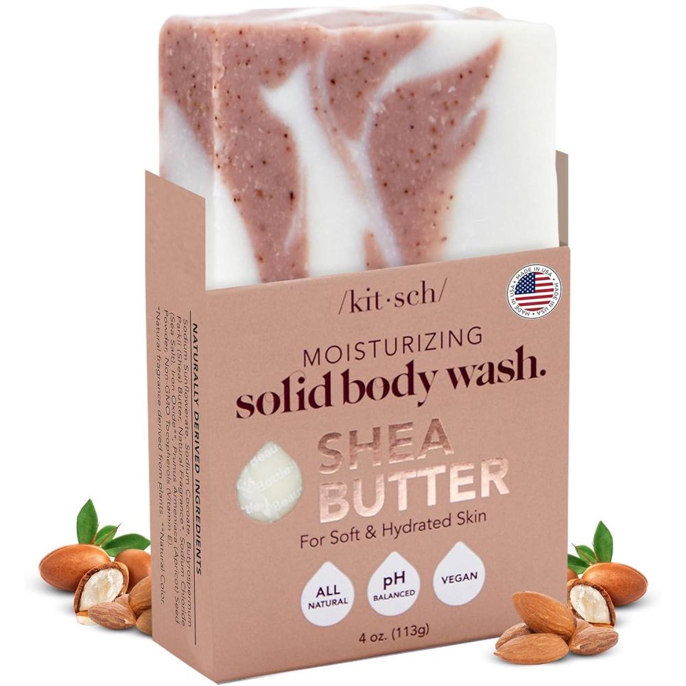 imageKitsch Shea Butter Exfoliating Body Wash Bar Moisturizing Bar Soap ampamp Gentle Soap Bar with PlantBased Exfoliants Hydrates Softens ampamp Soothes Skin Paraben Silicone ampamp SulfateFree 4 oz