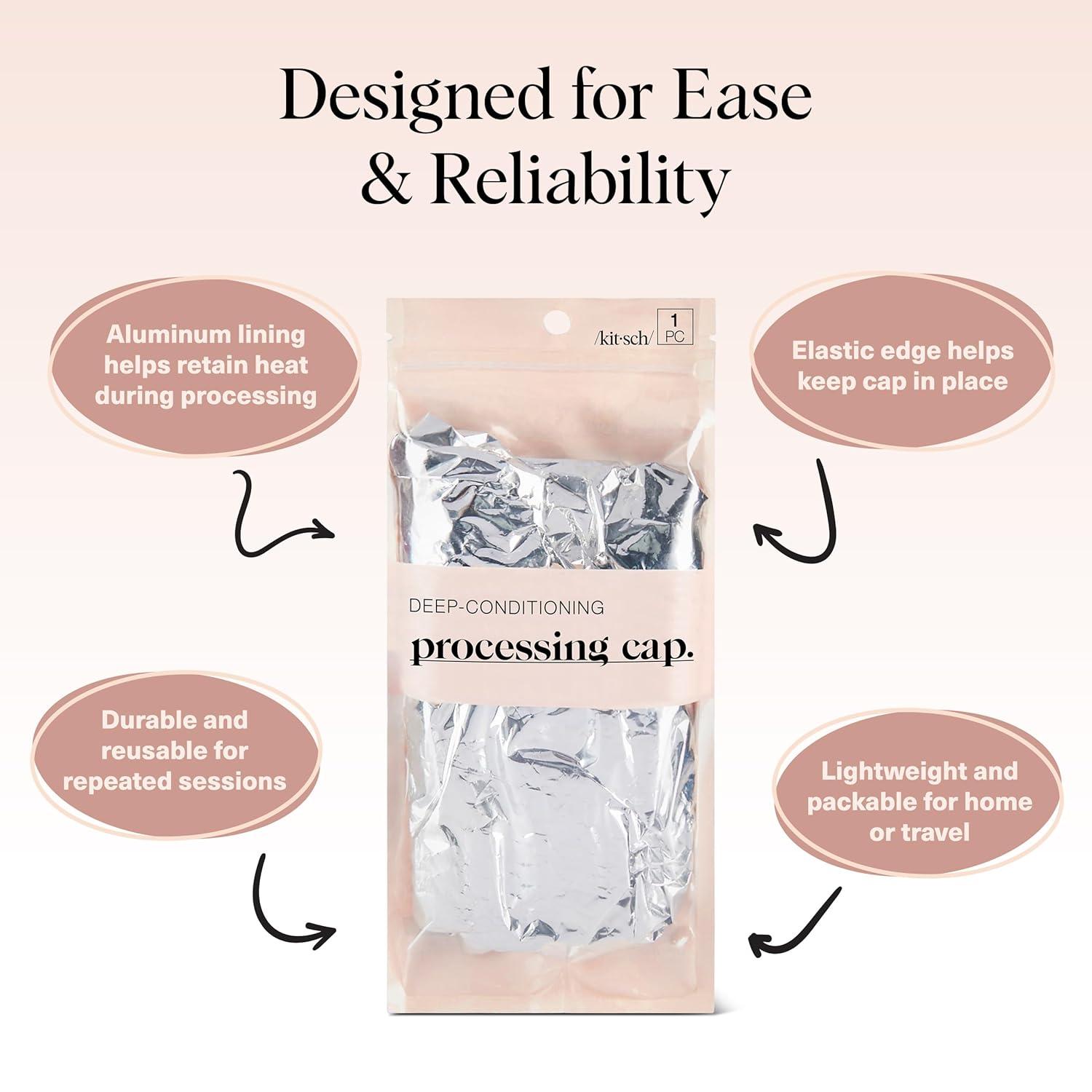 imageKitsch Aluminum Foil Heat Cap for Deep Conditioning Reusable Hair Streamer For Coloring Perm ampamp Treatment Heat Cap with Elastic Band Processing Caps for Hair Shower Caps for Sauna Shower ampamp Spa