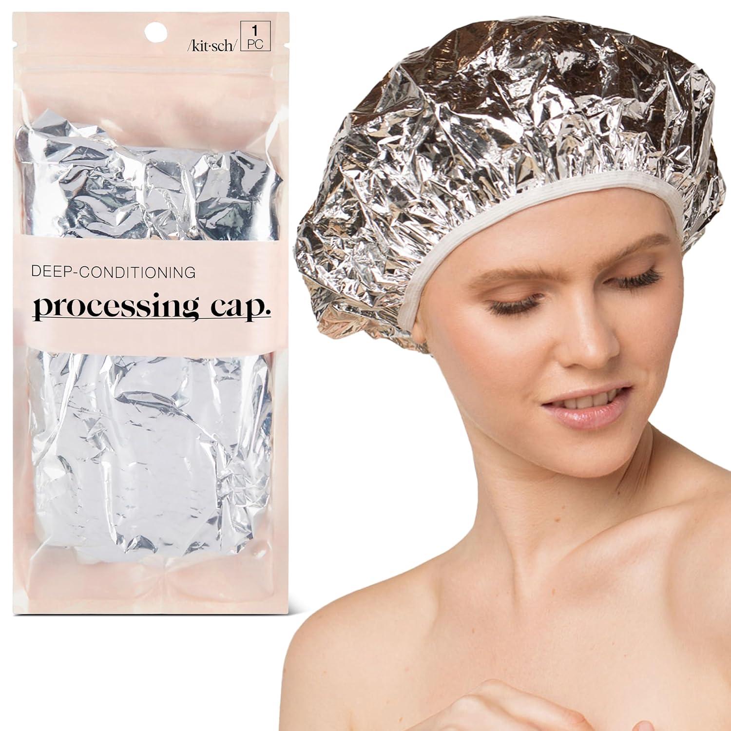 imageKitsch Aluminum Foil Heat Cap for Deep Conditioning Reusable Hair Streamer For Coloring Perm ampamp Treatment Heat Cap with Elastic Band Processing Caps for Hair Shower Caps for Sauna Shower ampamp Spa