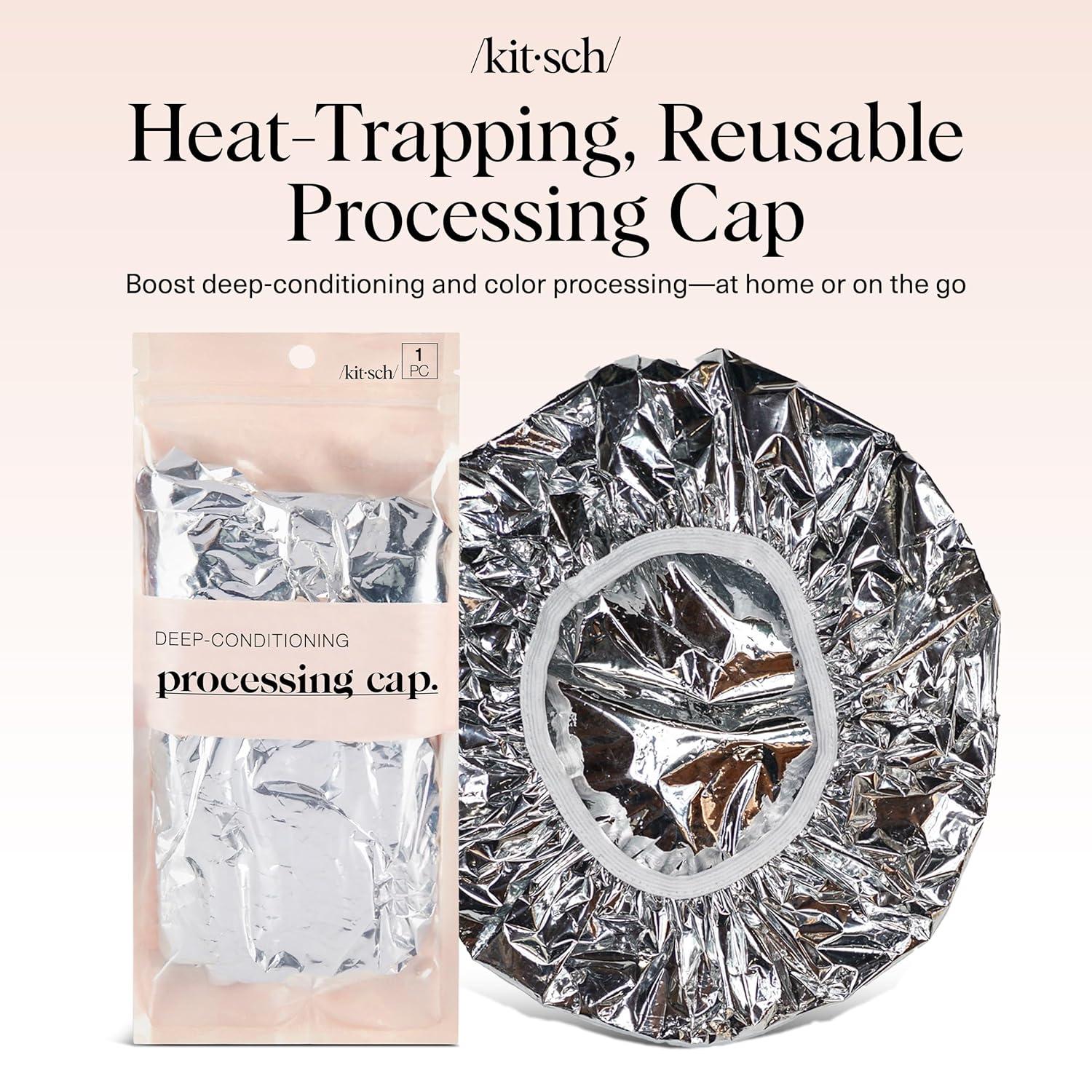 imageKitsch Aluminum Foil Heat Cap for Deep Conditioning Reusable Hair Streamer For Coloring Perm ampamp Treatment Heat Cap with Elastic Band Processing Caps for Hair Shower Caps for Sauna Shower ampamp Spa