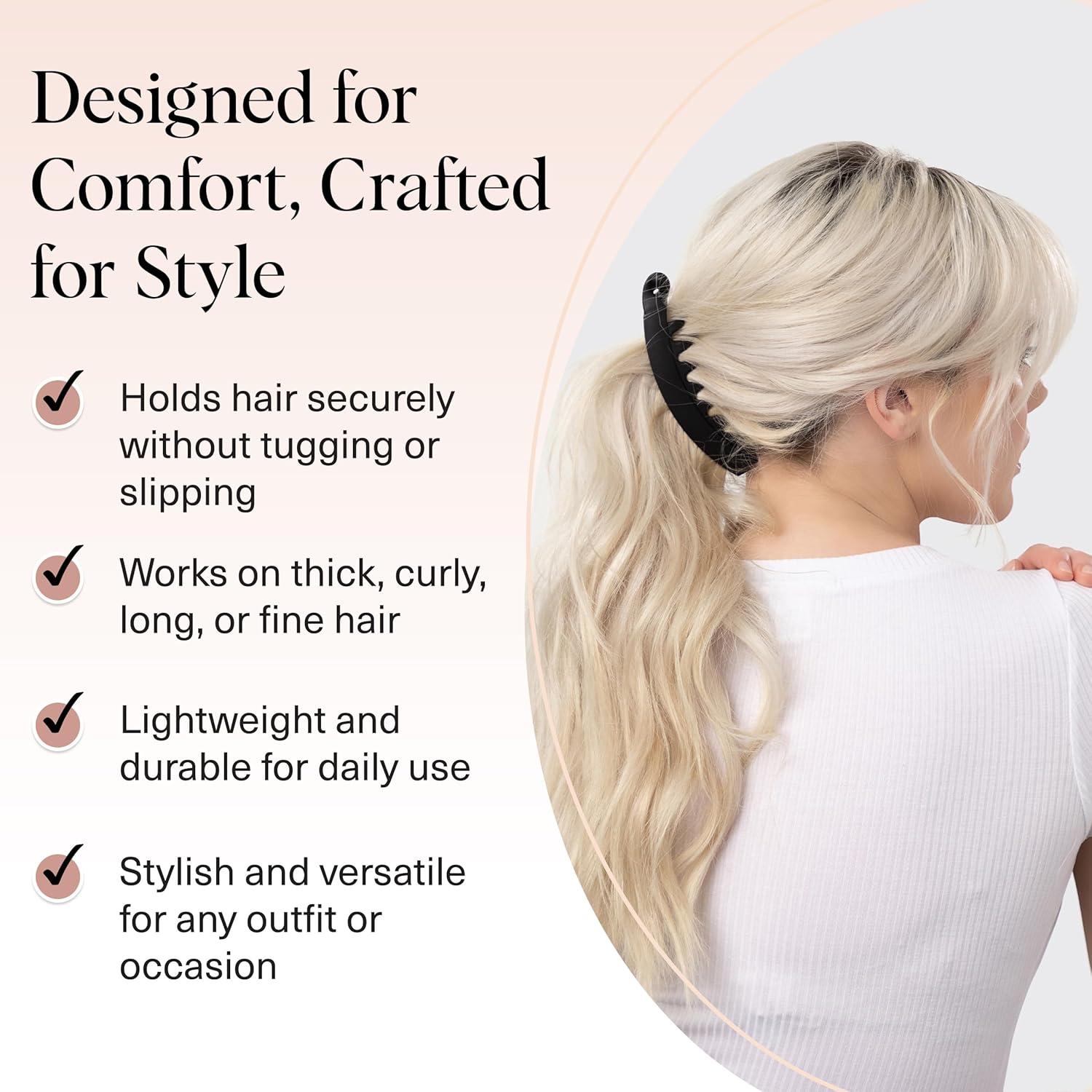 imageKitsch Banana Clip Retro 80s Style Hair Clips for Women Secure ampamp Durable No Crease Banana Clips for Styling Ponytails ampamp Updos Ideal Gifts for Women Black ampamp Tort 2pc SetTortoise and Black 2 Pieces Banana Clip