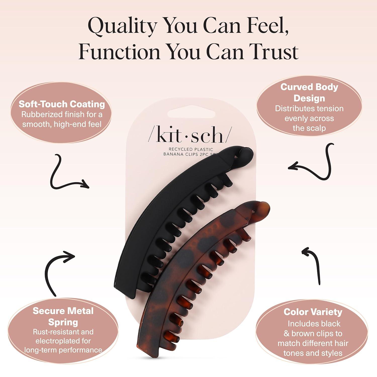 imageKitsch Banana Clip Retro 80s Style Hair Clips for Women Secure ampamp Durable No Crease Banana Clips for Styling Ponytails ampamp Updos Ideal Gifts for Women Black ampamp Tort 2pc SetTortoise and Black 2 Pieces Banana Clip