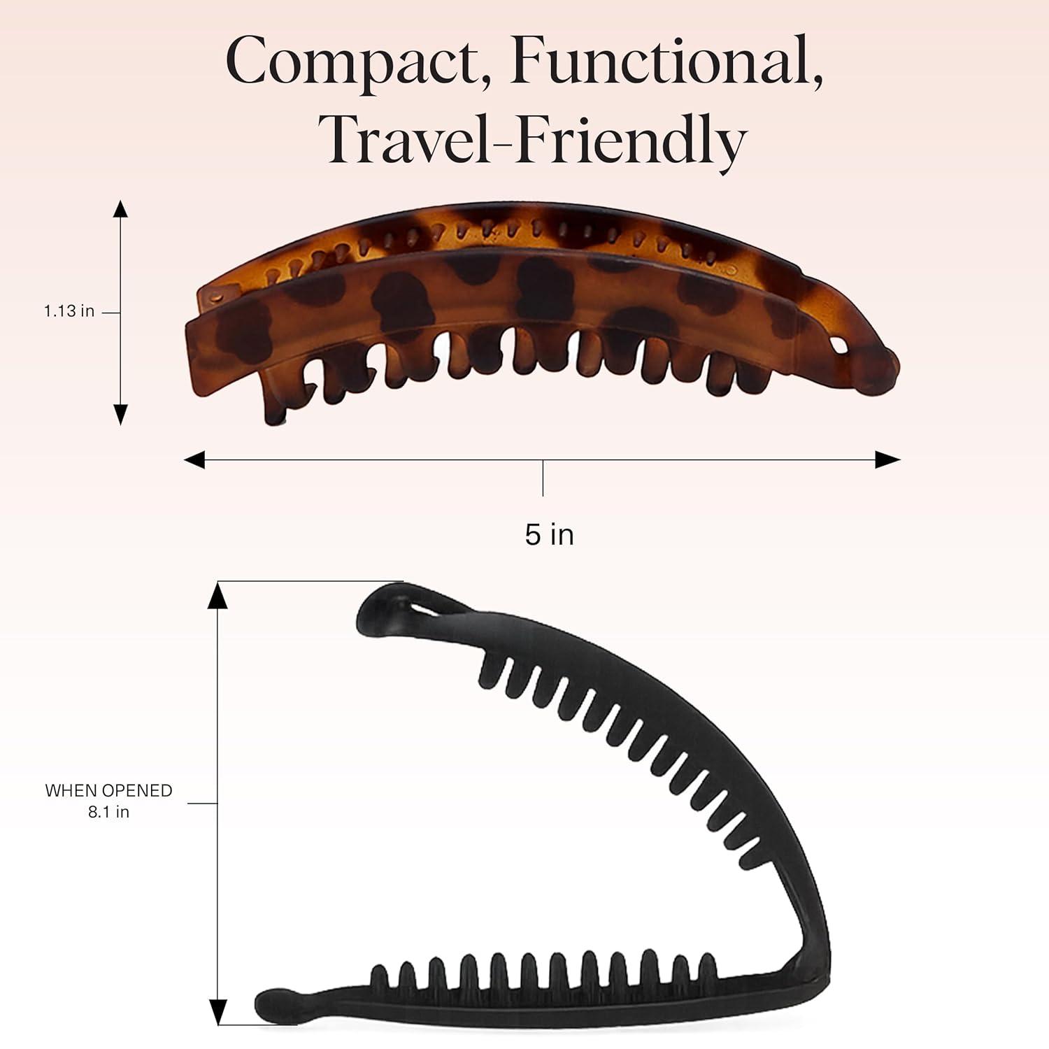 imageKitsch Banana Clip Retro 80s Style Hair Clips for Women Secure ampamp Durable No Crease Banana Clips for Styling Ponytails ampamp Updos Ideal Gifts for Women Black ampamp Tort 2pc SetTortoise and Black 2 Pieces Banana Clip