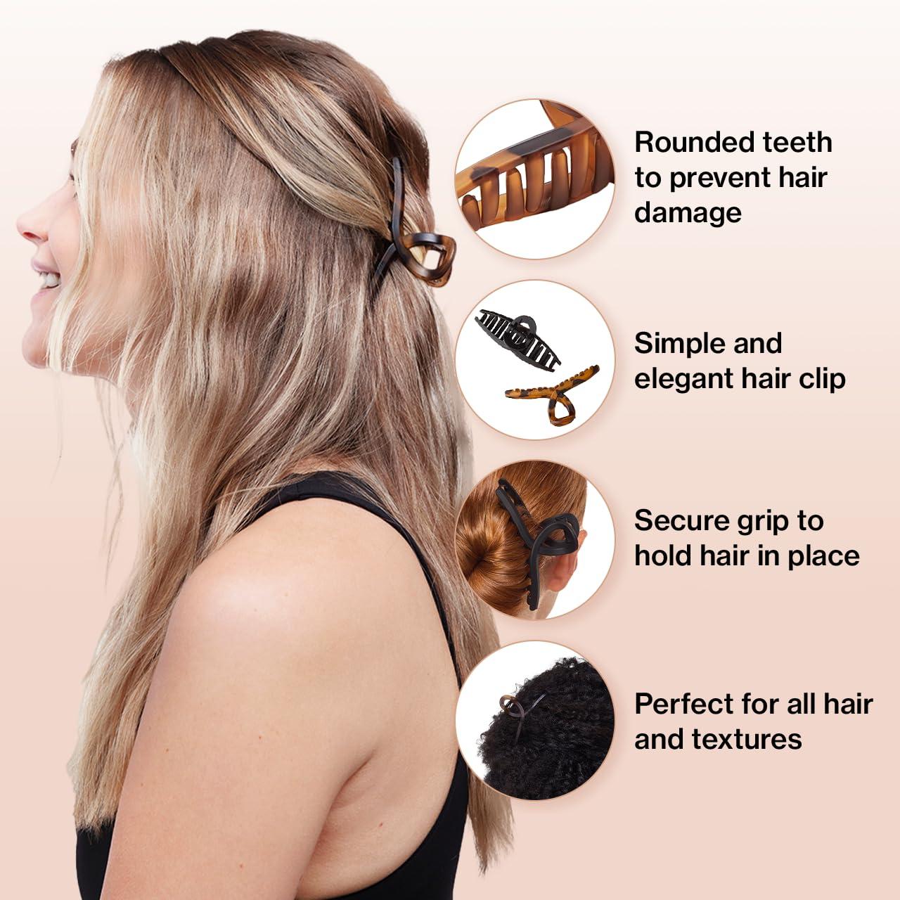 imageKitsch Banana Clip Retro 80s Style Hair Clips for Women Secure ampamp Durable No Crease Banana Clips for Styling Ponytails ampamp Updos Ideal Gifts for Women Black ampamp Tort 2pc SetTortoise and Black 2 Pieces Large Loop