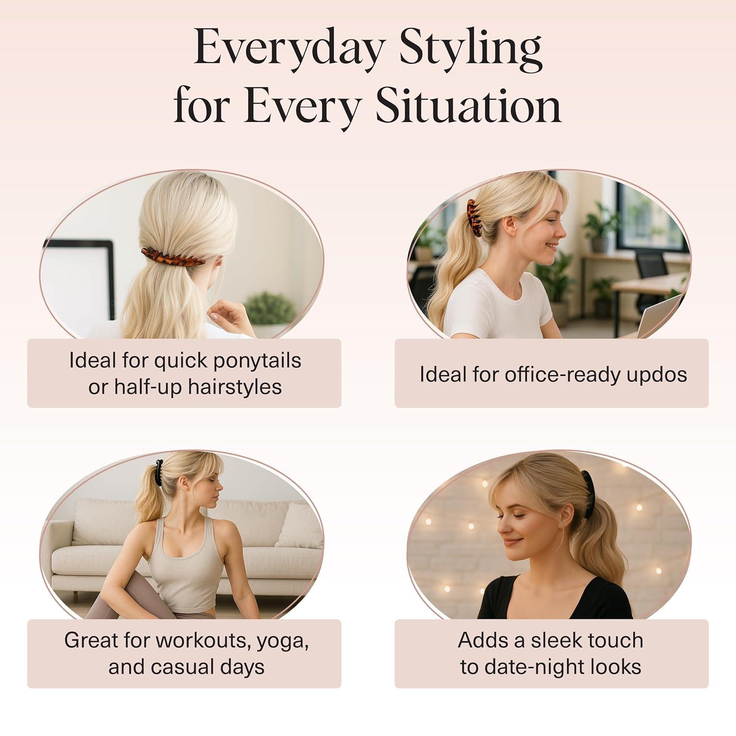 imageKitsch Banana Clip Retro 80s Style Hair Clips for Women Secure ampamp Durable No Crease Banana Clips for Styling Ponytails ampamp Updos Ideal Gifts for Women Black ampamp Tort 2pc SetTortoise and Black 2 Pieces Banana Clip