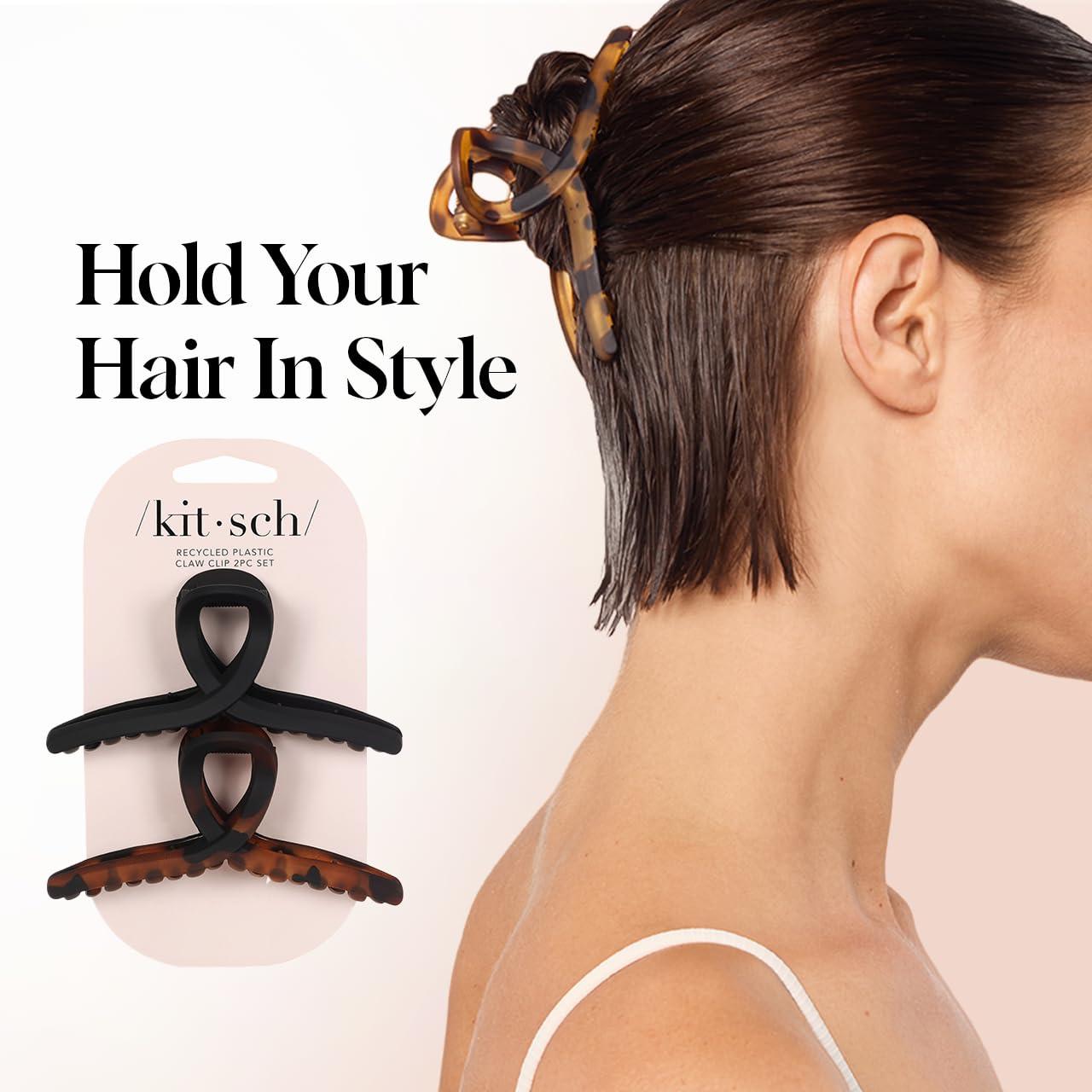 imageKitsch Banana Clip Retro 80s Style Hair Clips for Women Secure ampamp Durable No Crease Banana Clips for Styling Ponytails ampamp Updos Ideal Gifts for Women Black ampamp Tort 2pc SetTortoise and Black 2 Pieces Large Loop