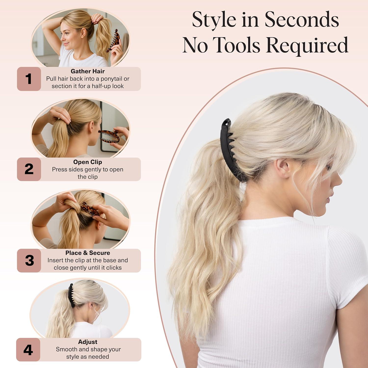 imageKitsch Banana Clip Retro 80s Style Hair Clips for Women Secure ampamp Durable No Crease Banana Clips for Styling Ponytails ampamp Updos Ideal Gifts for Women Black ampamp Tort 2pc SetTortoise and Black 2 Pieces Banana Clip