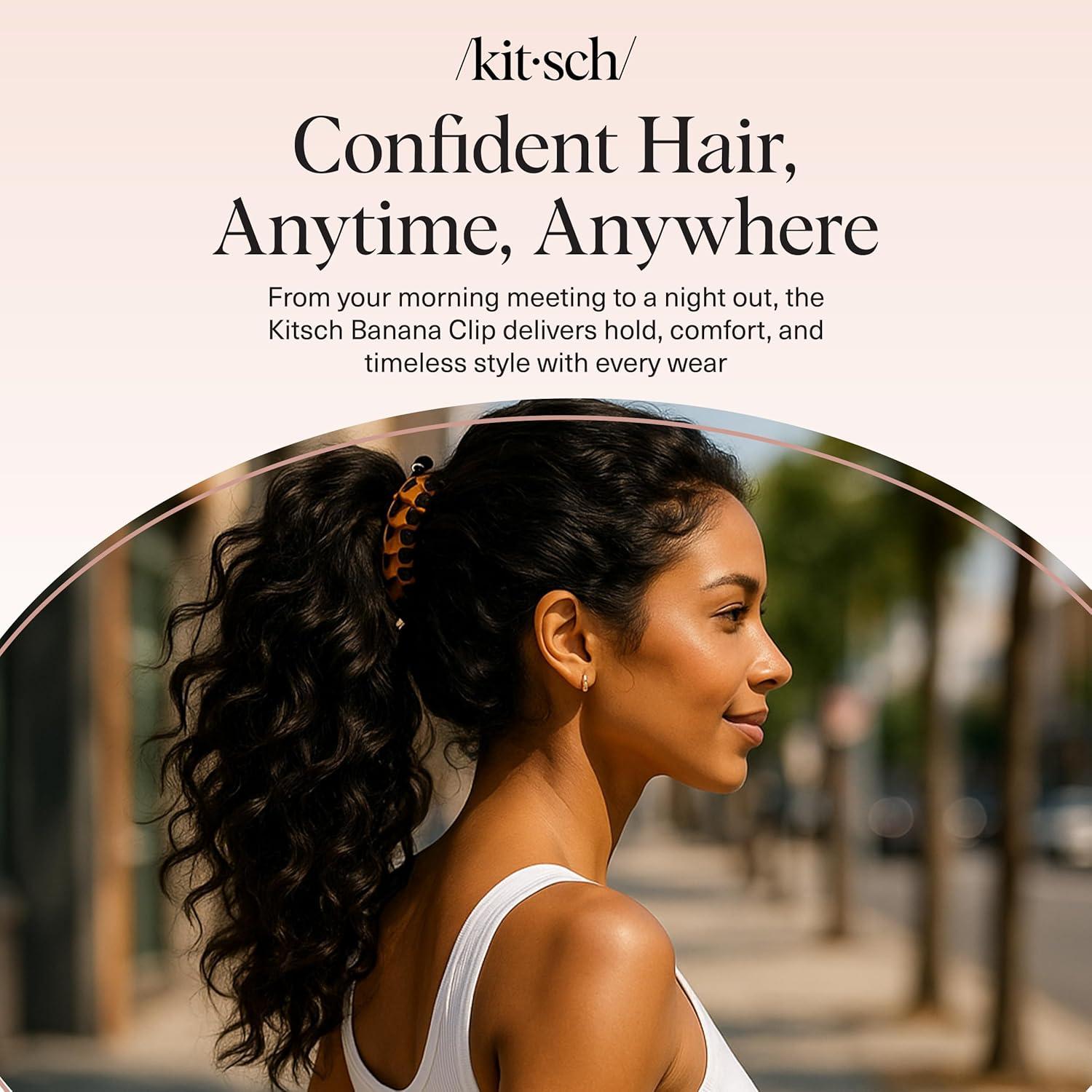 imageKitsch Banana Clip Retro 80s Style Hair Clips for Women Secure ampamp Durable No Crease Banana Clips for Styling Ponytails ampamp Updos Ideal Gifts for Women Black ampamp Tort 2pc SetTortoise and Black 2 Pieces Banana Clip