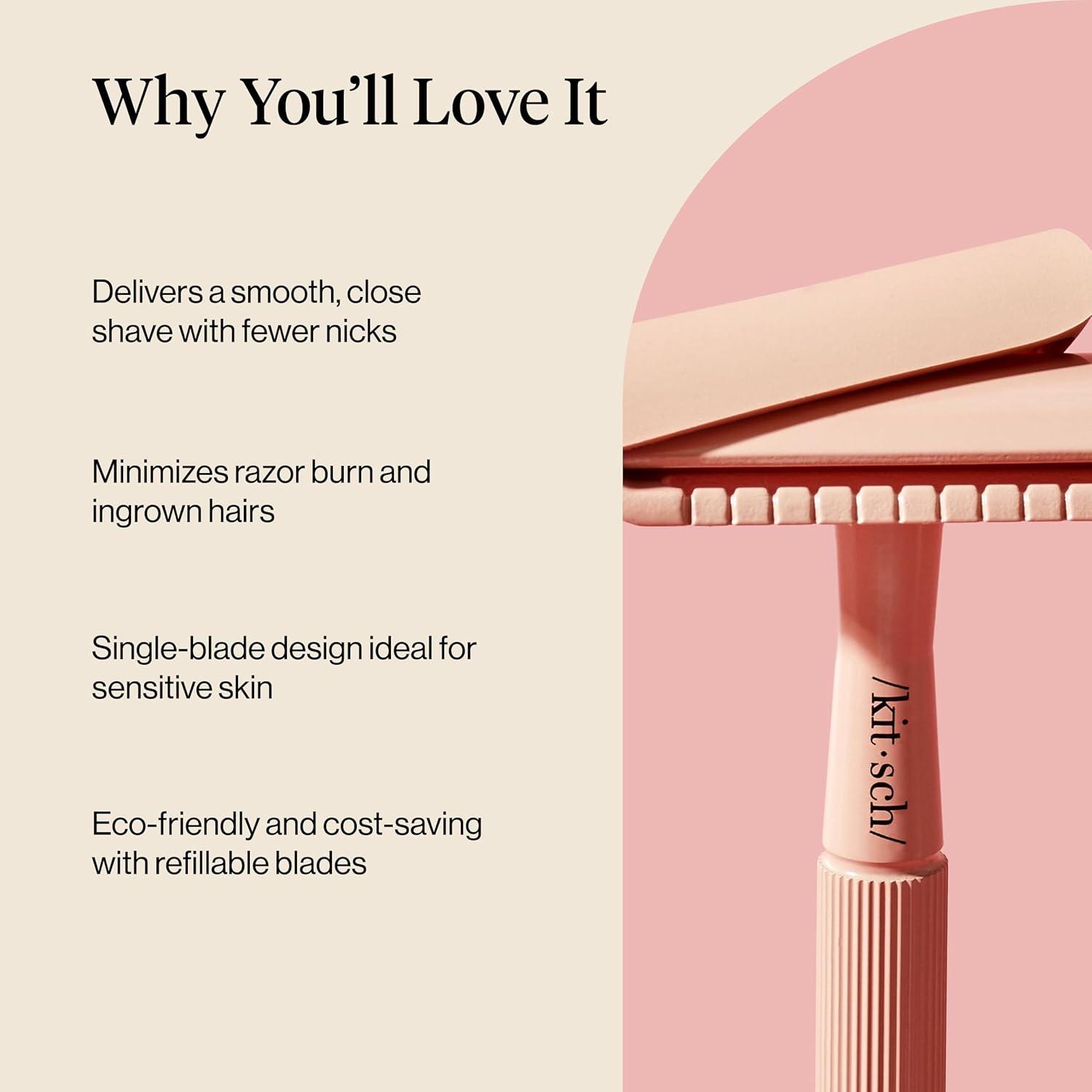 imageKitsch Double Edge Safety Razors for Women and Men Long Metal Handle and Stainless Steel Single Blade Razor with 5 Double Edge Refills for Shaving and Travel Essentials Terracotta