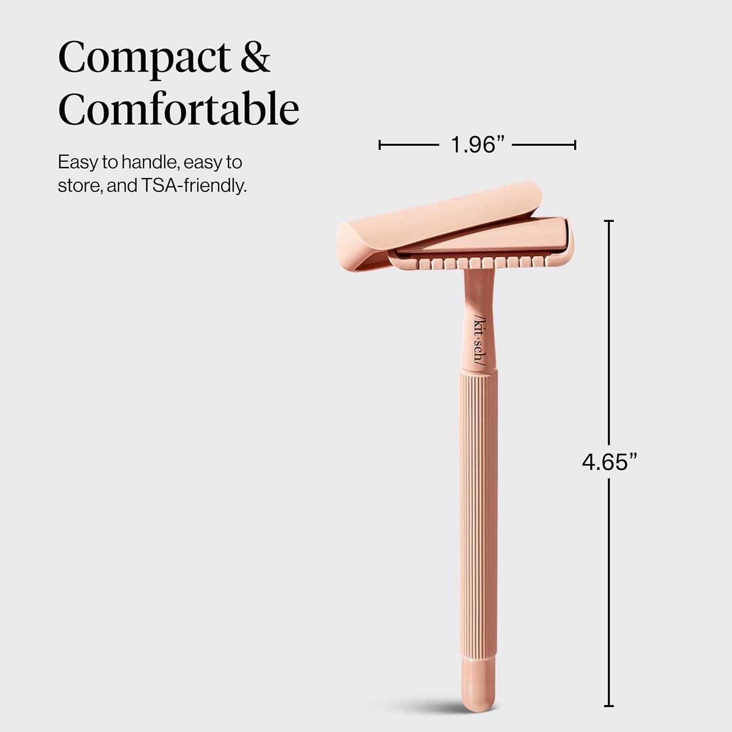 imageKitsch Double Edge Safety Razors for Women and Men Long Metal Handle and Stainless Steel Single Blade Razor with 5 Double Edge Refills for Shaving and Travel Essentials Terracotta