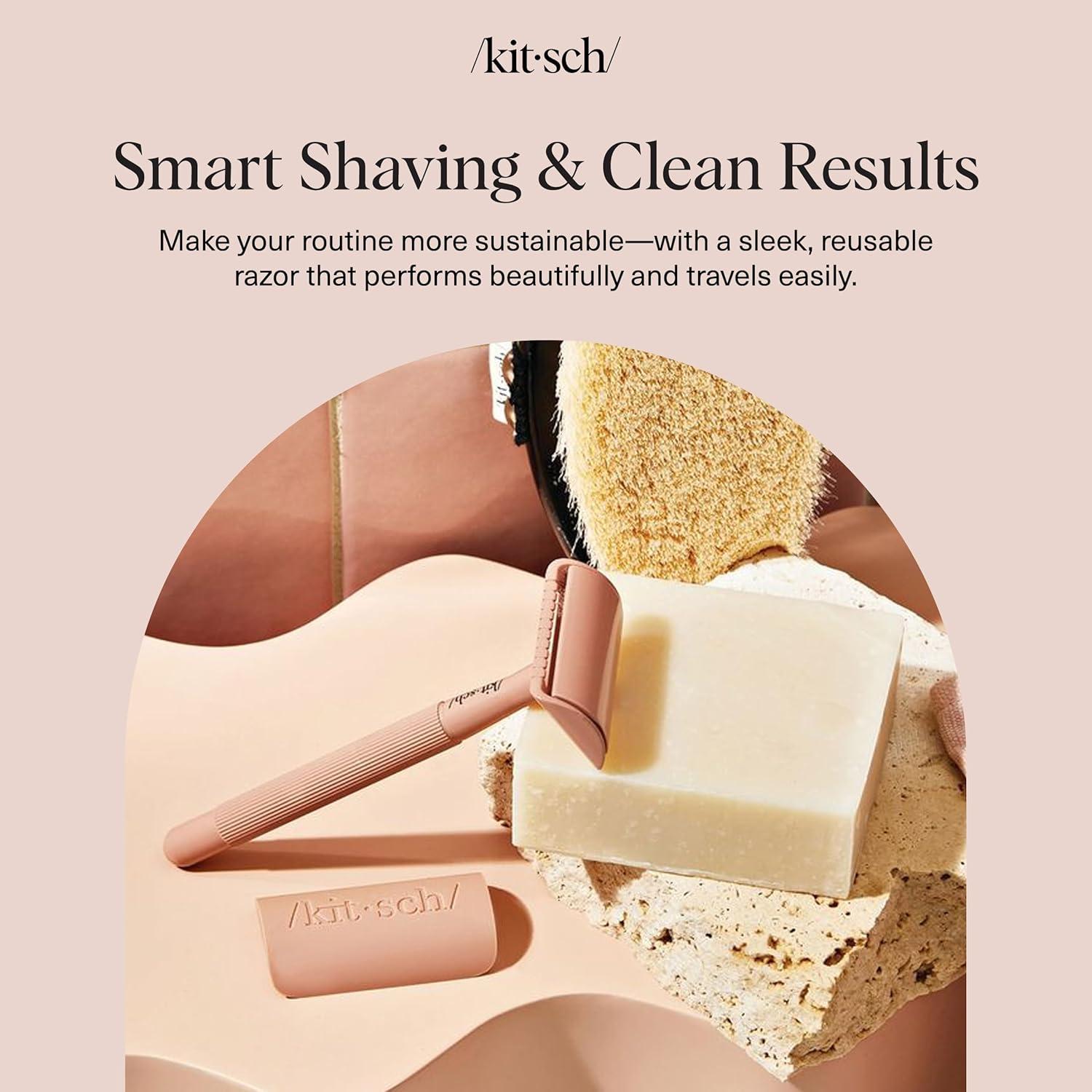 imageKitsch Double Edge Safety Razors for Women and Men Long Metal Handle and Stainless Steel Single Blade Razor with 5 Double Edge Refills for Shaving and Travel Essentials Terracotta