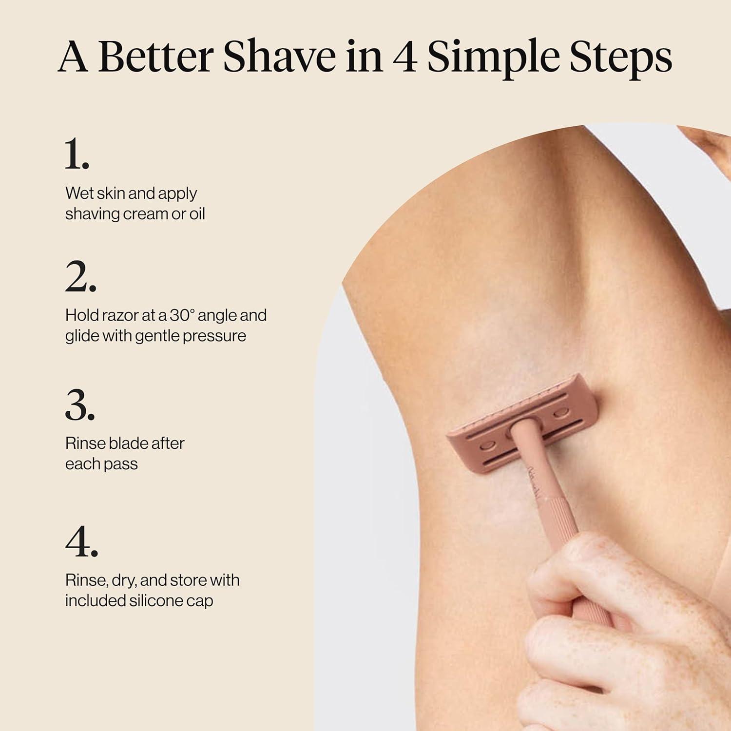 imageKitsch Double Edge Safety Razors for Women and Men Long Metal Handle and Stainless Steel Single Blade Razor with 5 Double Edge Refills for Shaving and Travel Essentials Terracotta