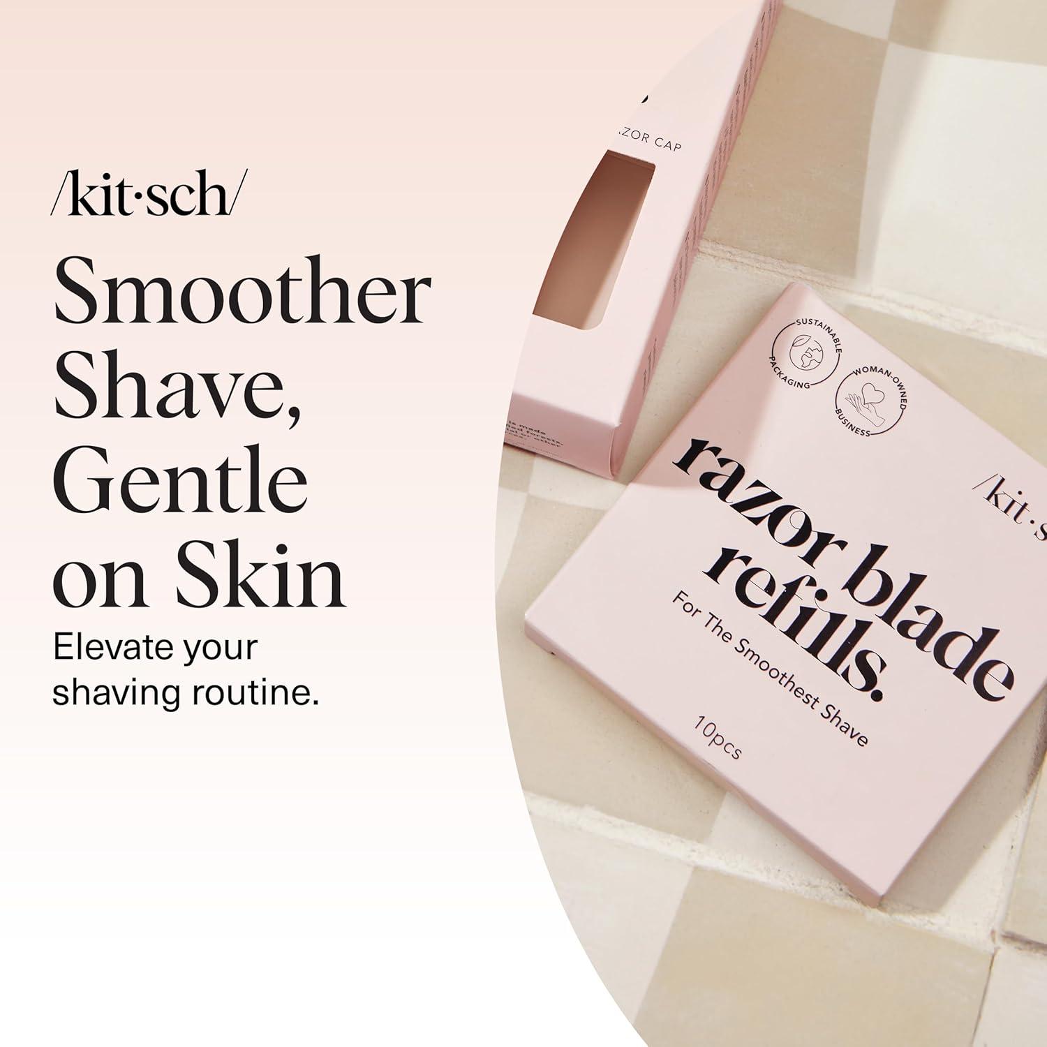 imageKitsch Double Edge Safety Razors for Women and Men with 5 Blade Refills Extra Long Handle ampamp Silicone Cap Reusable Single Blade Razor for Shaving and Travel Essentials BlackDouble Edge Razor Blades Refills