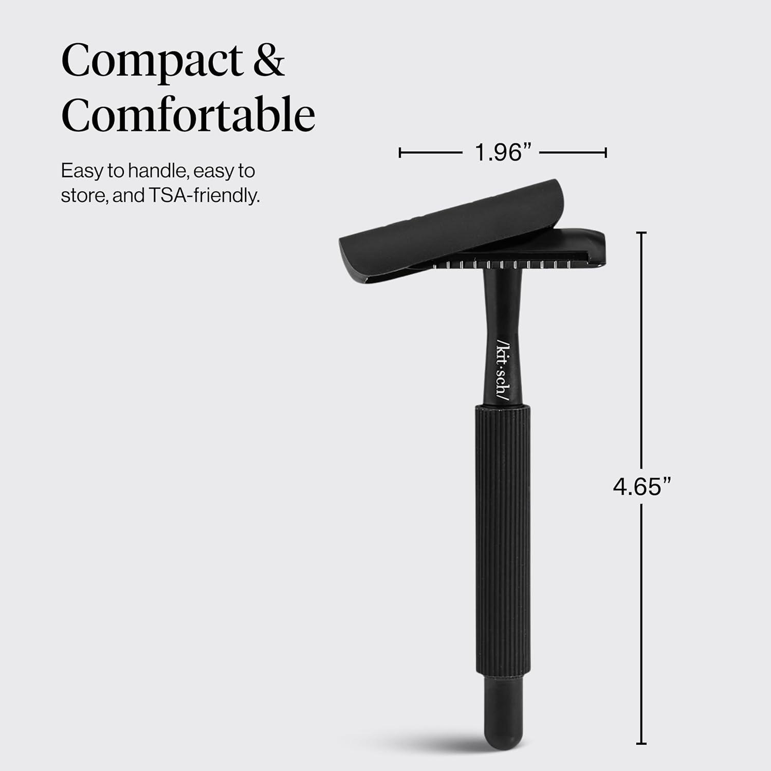 imageKitsch Double Edge Safety Razors for Women and Men with 5 Blade Refills Extra Long Handle ampamp Silicone Cap Reusable Single Blade Razor for Shaving and Travel Essentials BlackBlack Double Edge Safety Razor for Women Men