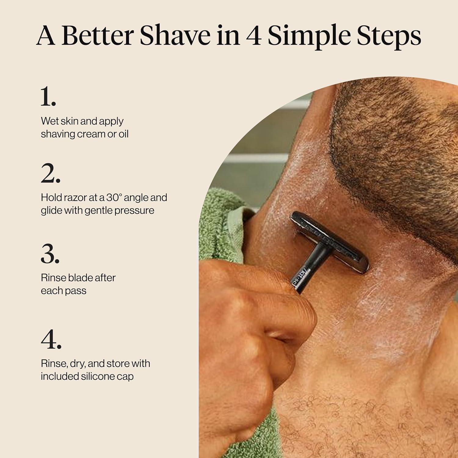 imageKitsch Double Edge Safety Razors for Women and Men with 5 Blade Refills Extra Long Handle ampamp Silicone Cap Reusable Single Blade Razor for Shaving and Travel Essentials BlackBlack Double Edge Safety Razor for Women Men