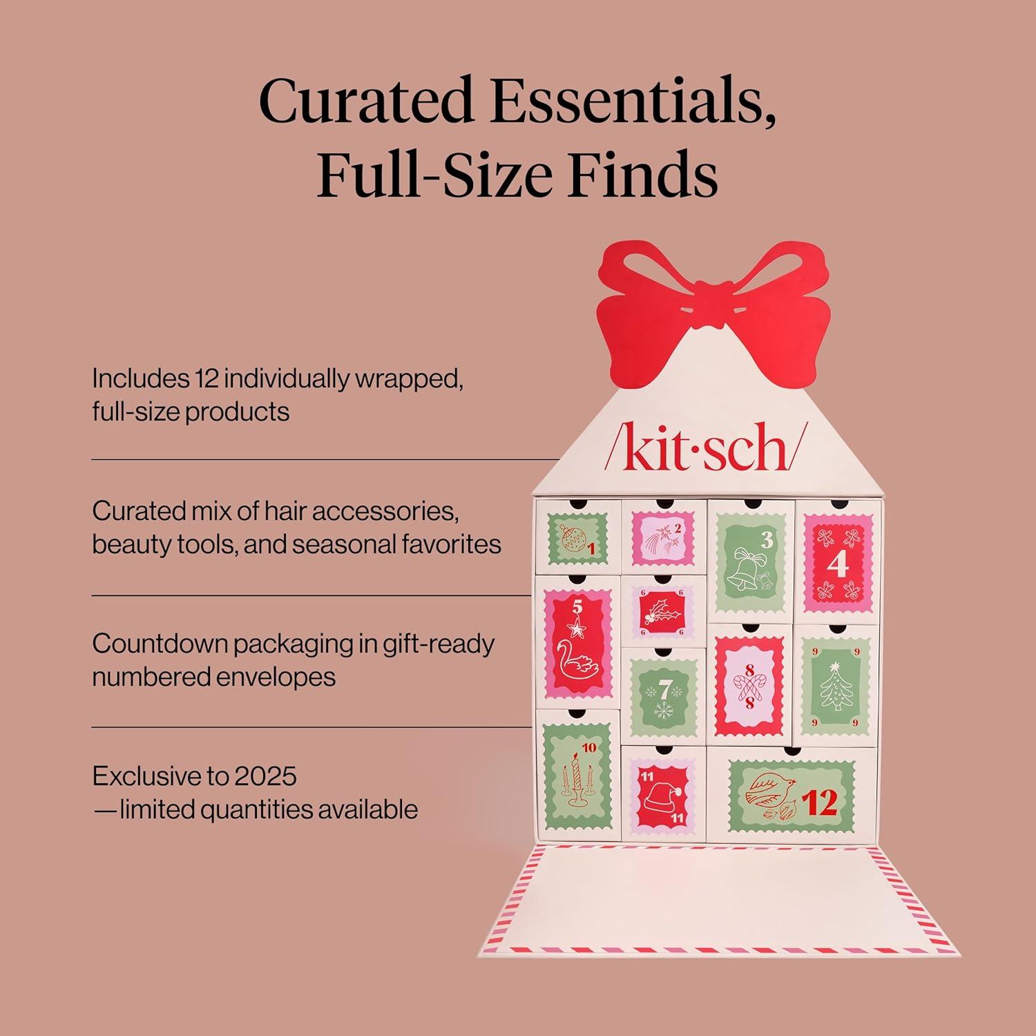 imageKitsch Holiday Advent Calendar Christmas Advent Calendar 2025 with FullSize Hair Accessories ampamp Beauty Essentials Festive Self Care Gifts for Women Limited Edition Christmas Gifts