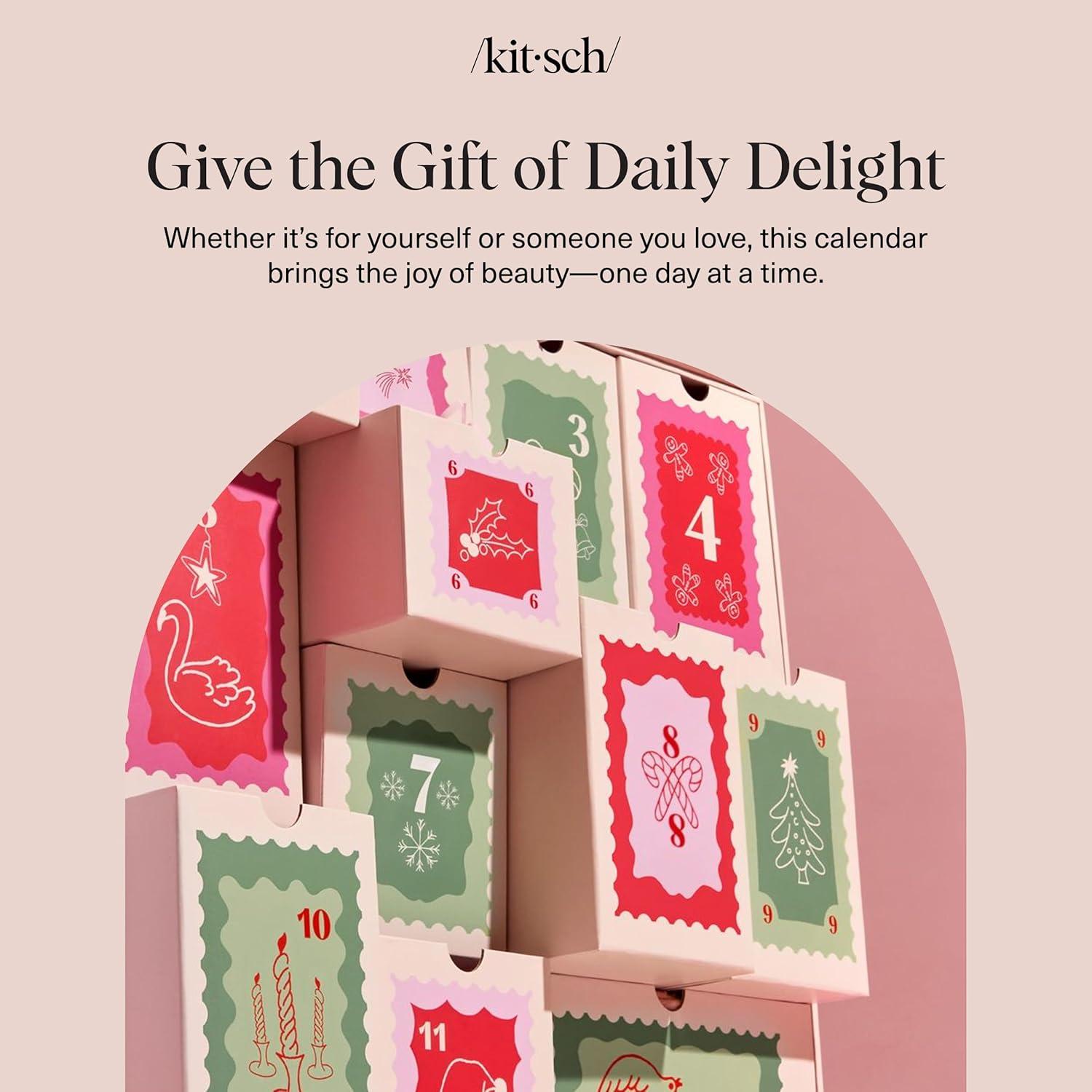 imageKitsch Holiday Advent Calendar Christmas Advent Calendar 2025 with FullSize Hair Accessories ampamp Beauty Essentials Festive Self Care Gifts for Women Limited Edition Christmas Gifts