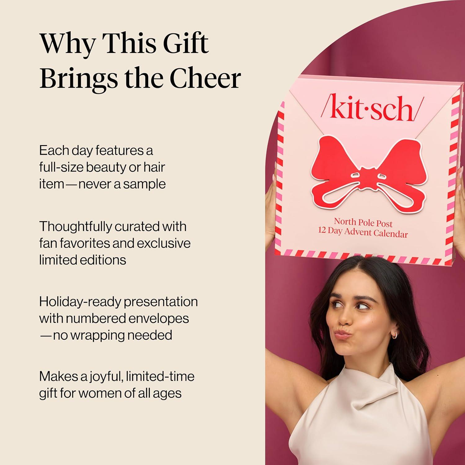 imageKitsch Holiday Advent Calendar Christmas Advent Calendar 2025 with FullSize Hair Accessories ampamp Beauty Essentials Festive Self Care Gifts for Women Limited Edition Christmas Gifts