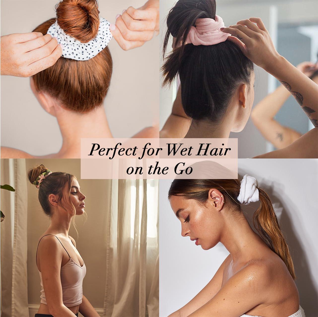 imageKitsch Microfiber Hair Towel Scrunchies Soft and Highly Absorbent Microfiber Scrunchie for Women Reduces Heat Drying Time Ideal Gifts for Women 2pcs Micro Dot DesignDot