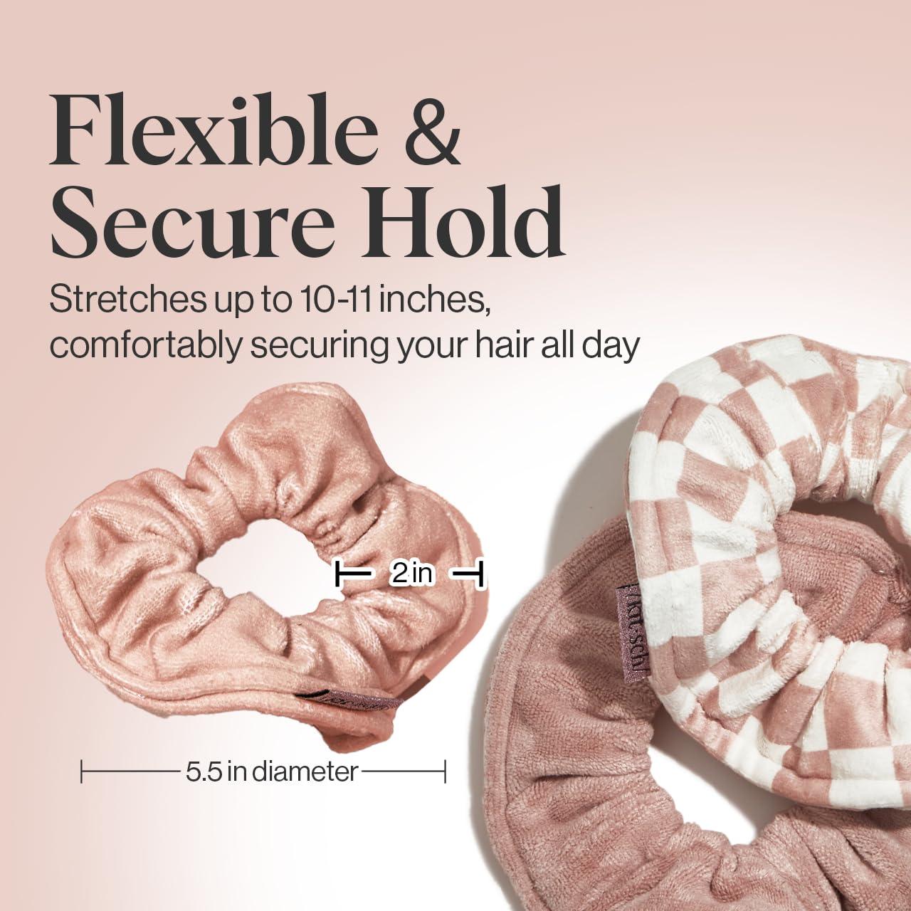 imageKitsch Microfiber Hair Towel Scrunchies Soft and Highly Absorbent Microfiber Scrunchie for Women Reduces Heat Drying Time Ideal Gifts for Women 2pcs Micro Dot DesignTerracotta Checkered