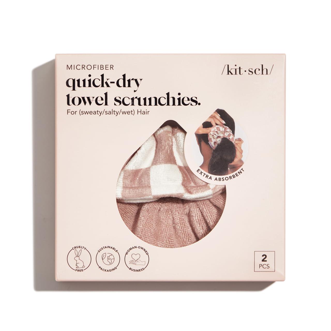 imageKitsch Microfiber Hair Towel Scrunchies Soft and Highly Absorbent Microfiber Scrunchie for Women Reduces Heat Drying Time Ideal Gifts for Women 2pcs Micro Dot DesignTerracotta Checkered