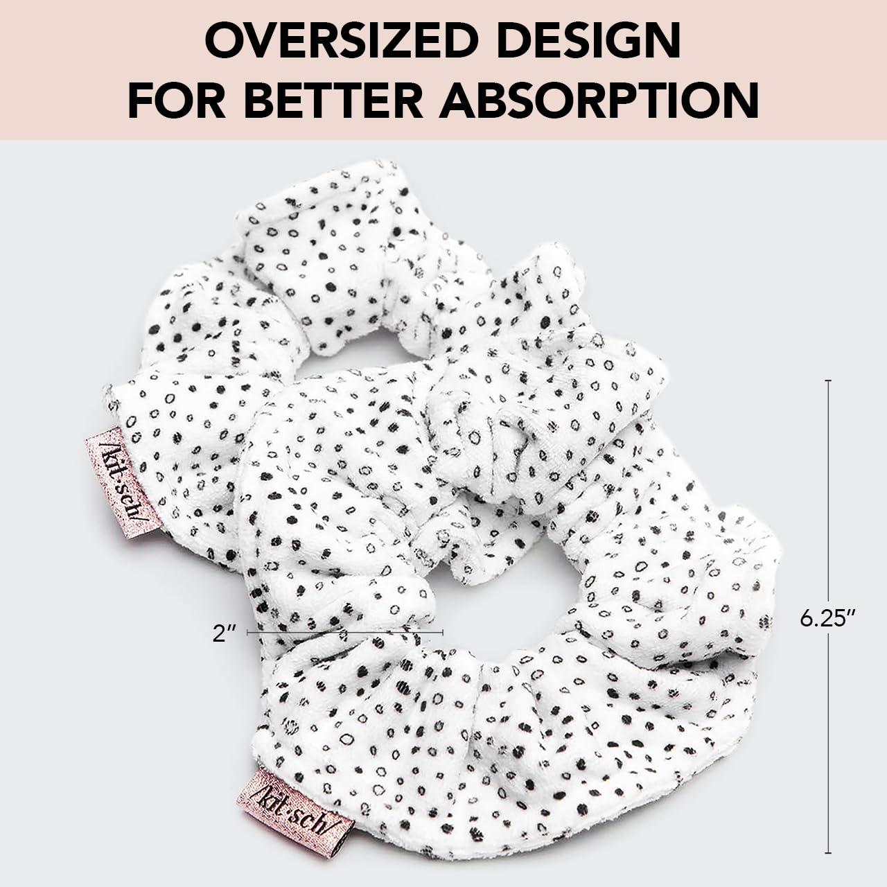 imageKitsch Microfiber Hair Towel Scrunchies Soft and Highly Absorbent Microfiber Scrunchie for Women Reduces Heat Drying Time Ideal Gifts for Women 2pcs Micro Dot DesignDot