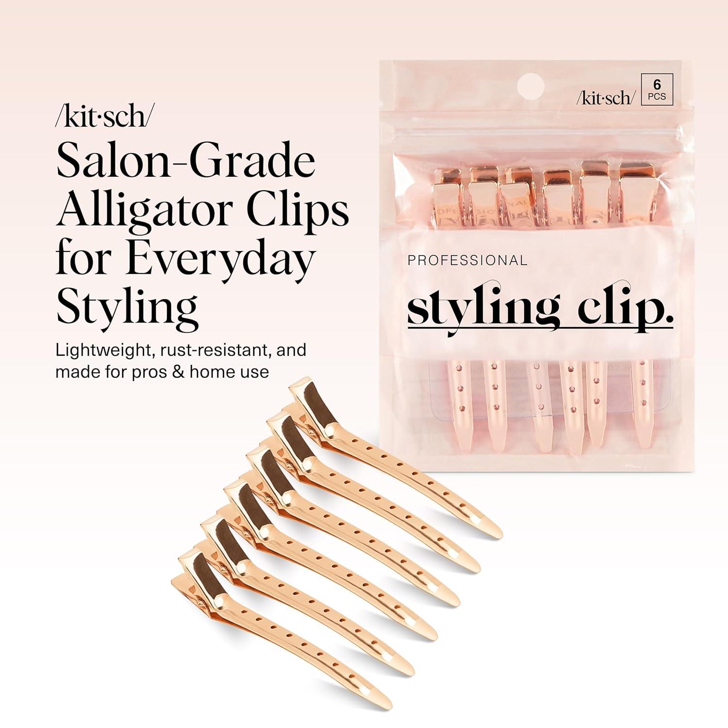 imageKitsch Professional Alligator Clips for Hair Styling 35quot Aluminum Hair Sectioning Clips for Salon ampamp Makeup Application Ideal Gifts for Women Rose Gold 6 PcsRose Gold