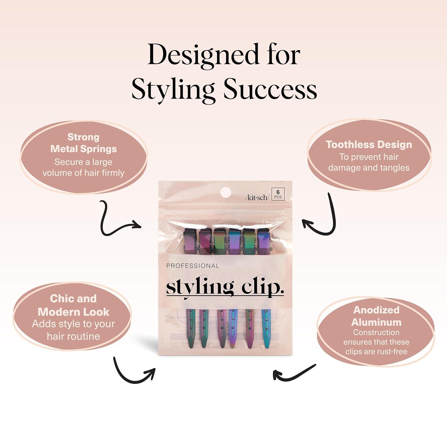 imageKitsch Professional Alligator Clips for Hair Styling 35quot Aluminum Hair Sectioning Clips for Salon ampamp Makeup Application Ideal Gifts for Women Rose Gold 6 PcsIridescent