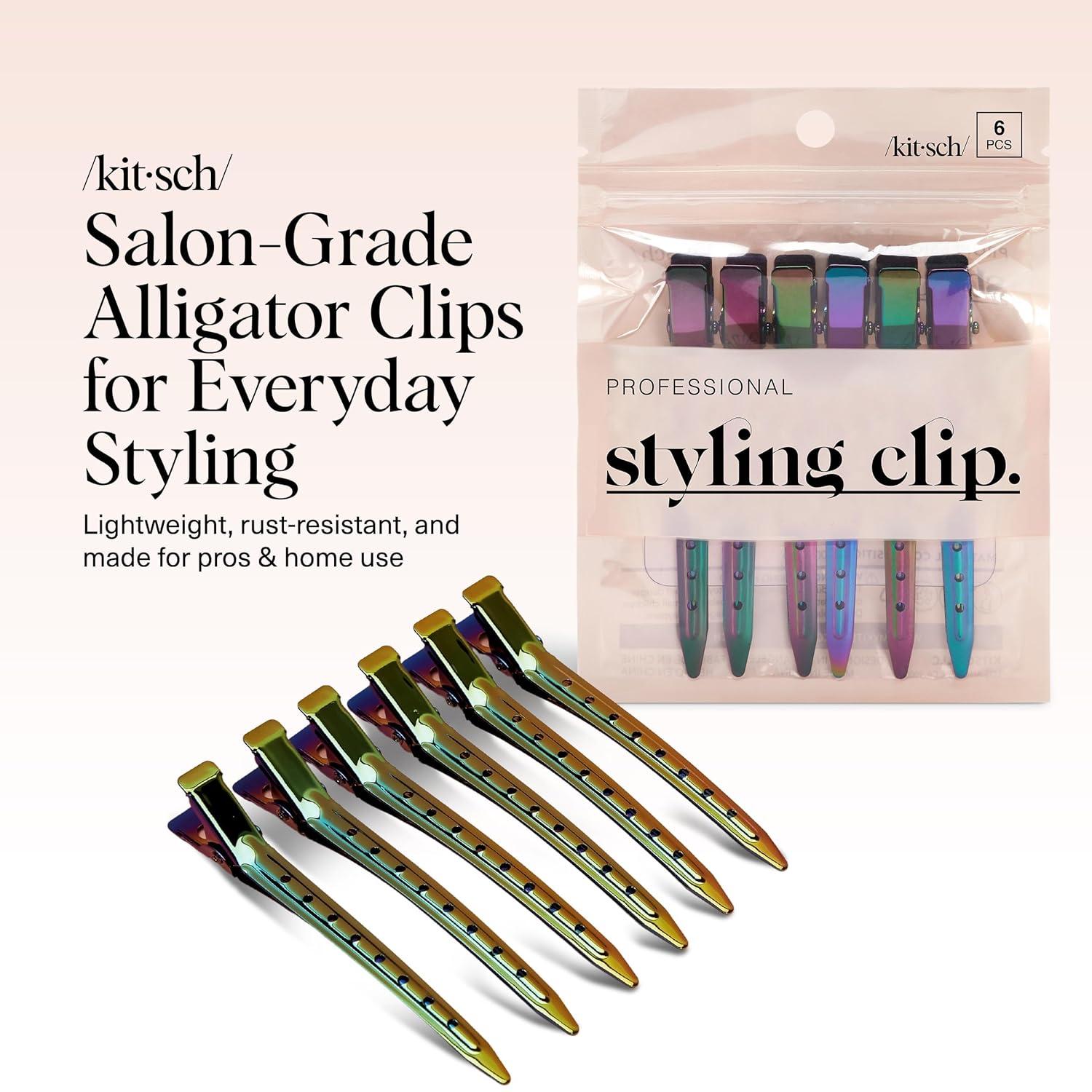 imageKitsch Professional Alligator Clips for Hair Styling 35quot Aluminum Hair Sectioning Clips for Salon ampamp Makeup Application Ideal Gifts for Women Rose Gold 6 PcsIridescent