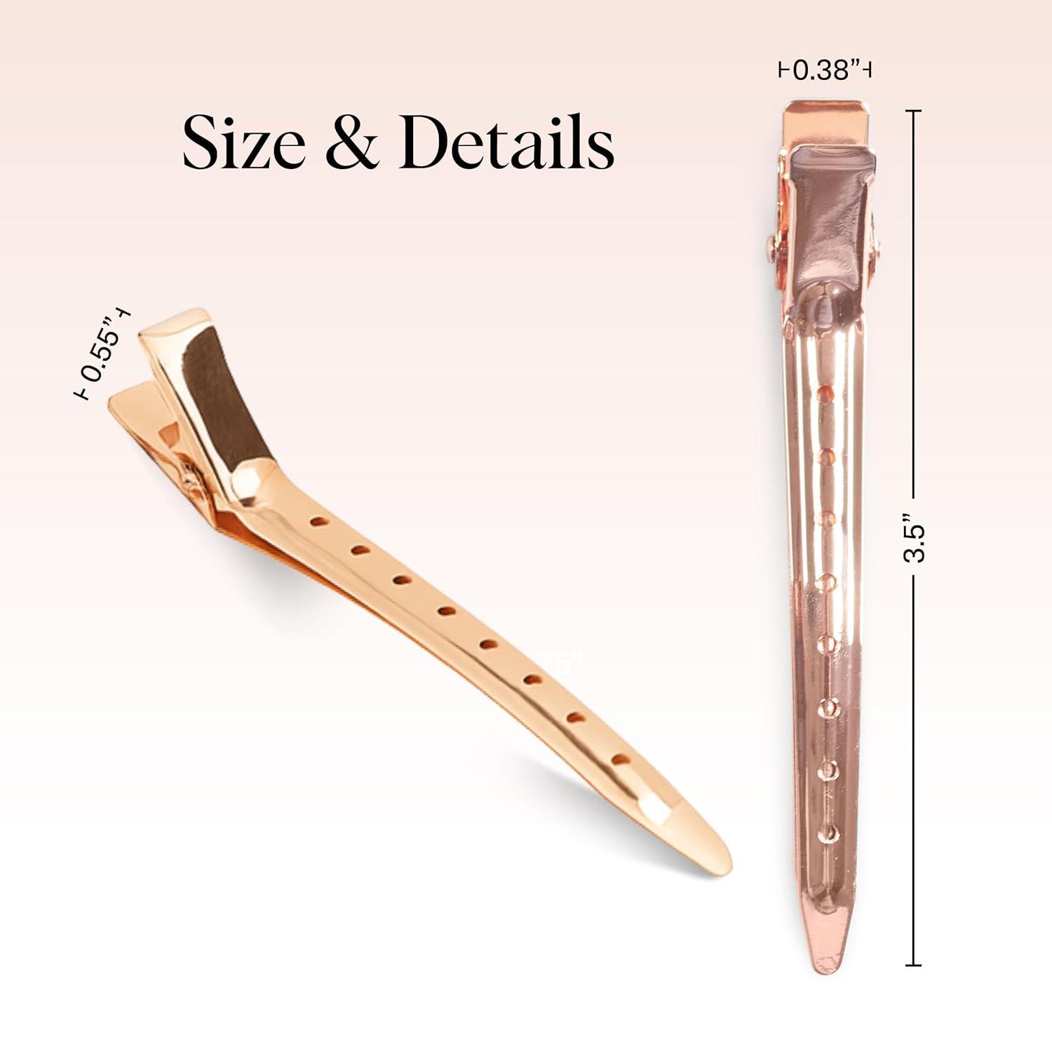 imageKitsch Professional Alligator Clips for Hair Styling 35quot Aluminum Hair Sectioning Clips for Salon ampamp Makeup Application Ideal Gifts for Women Rose Gold 6 PcsRose Gold
